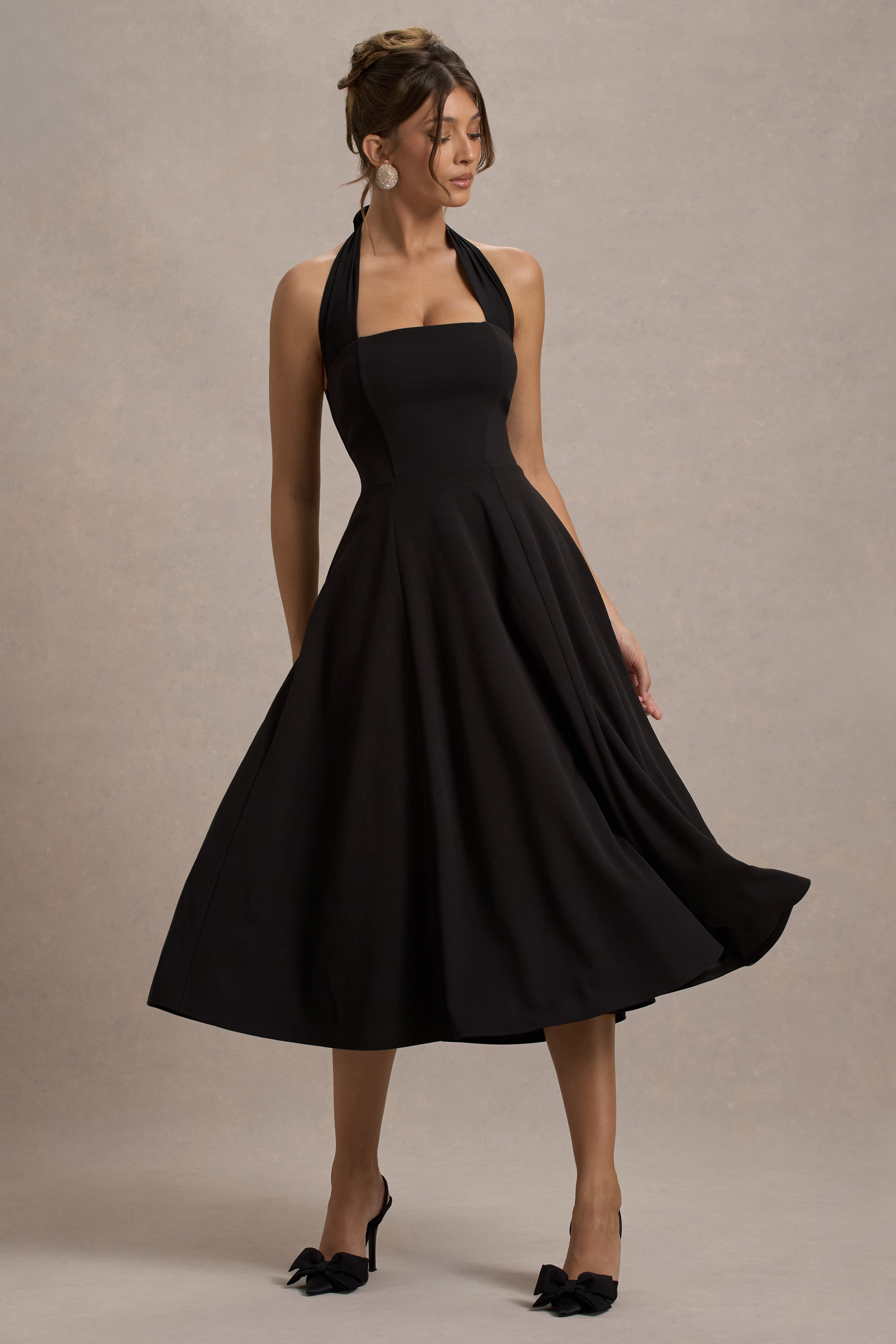 Auburn | Schwarzes Halter Skater Midikleid