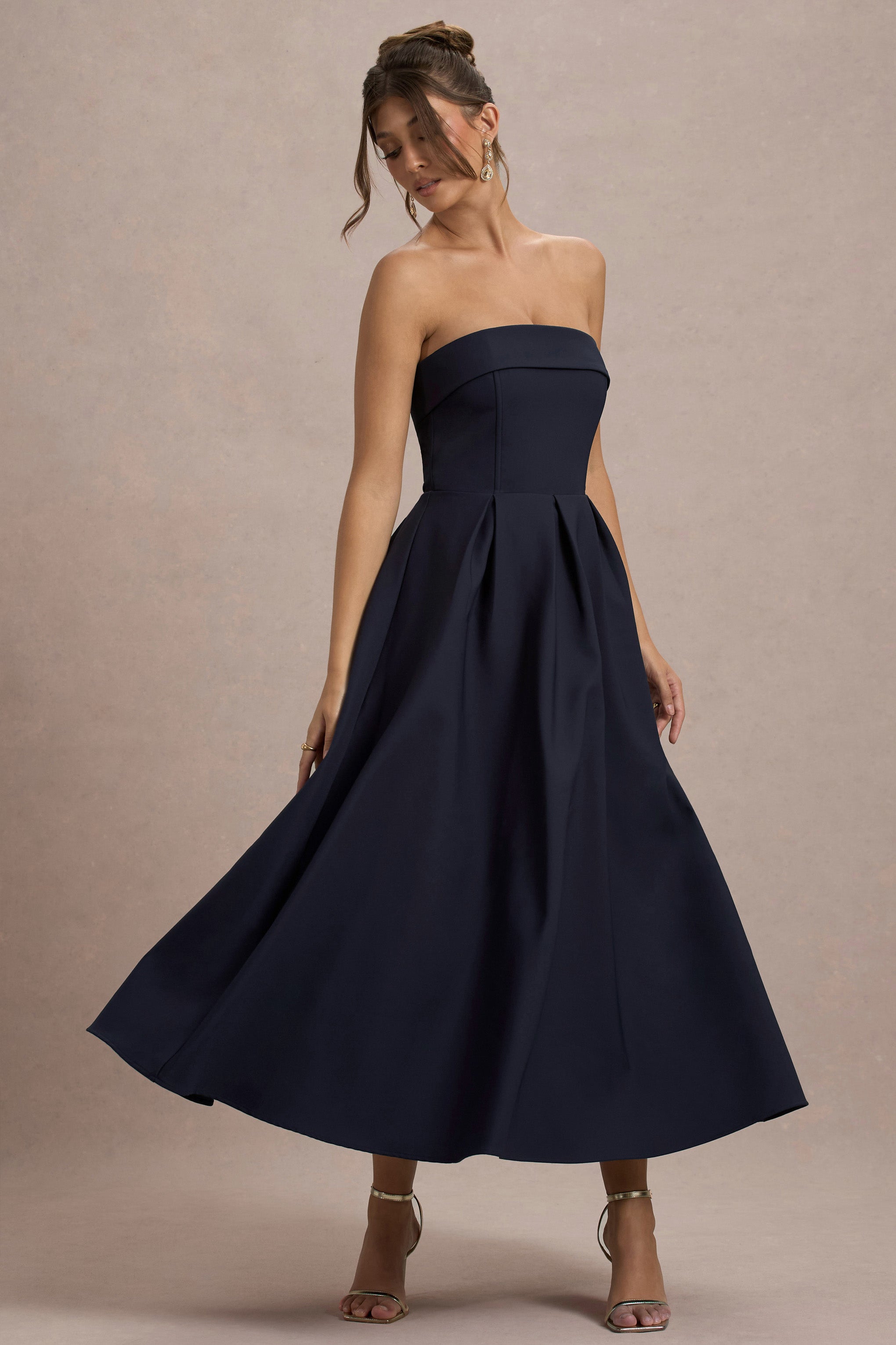Annalise | Marinenblaues Bandeau-Skater-Midikleid
