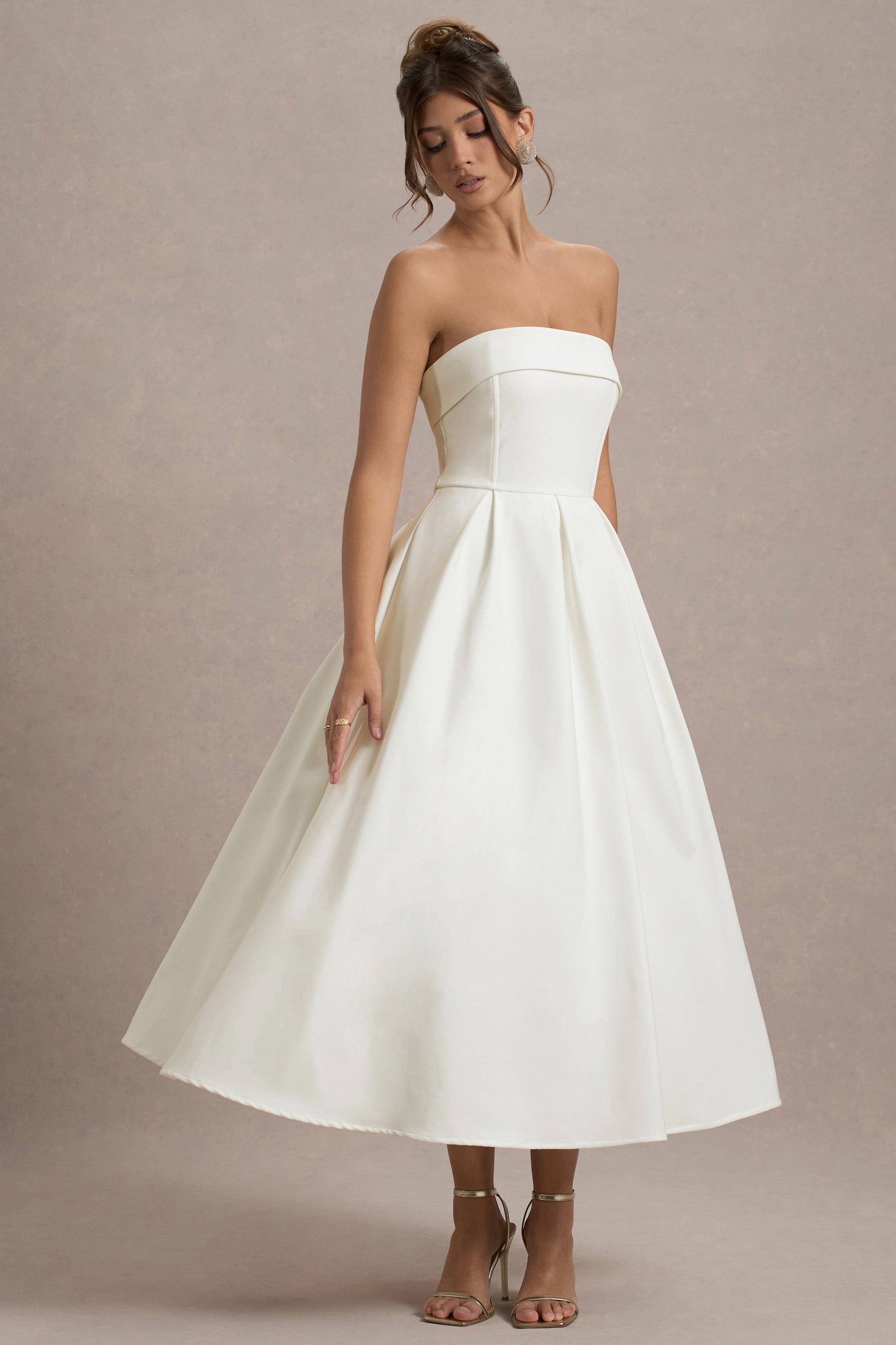 Annalise | Ecrufarbenes Bandeau-Skater-Midikleid