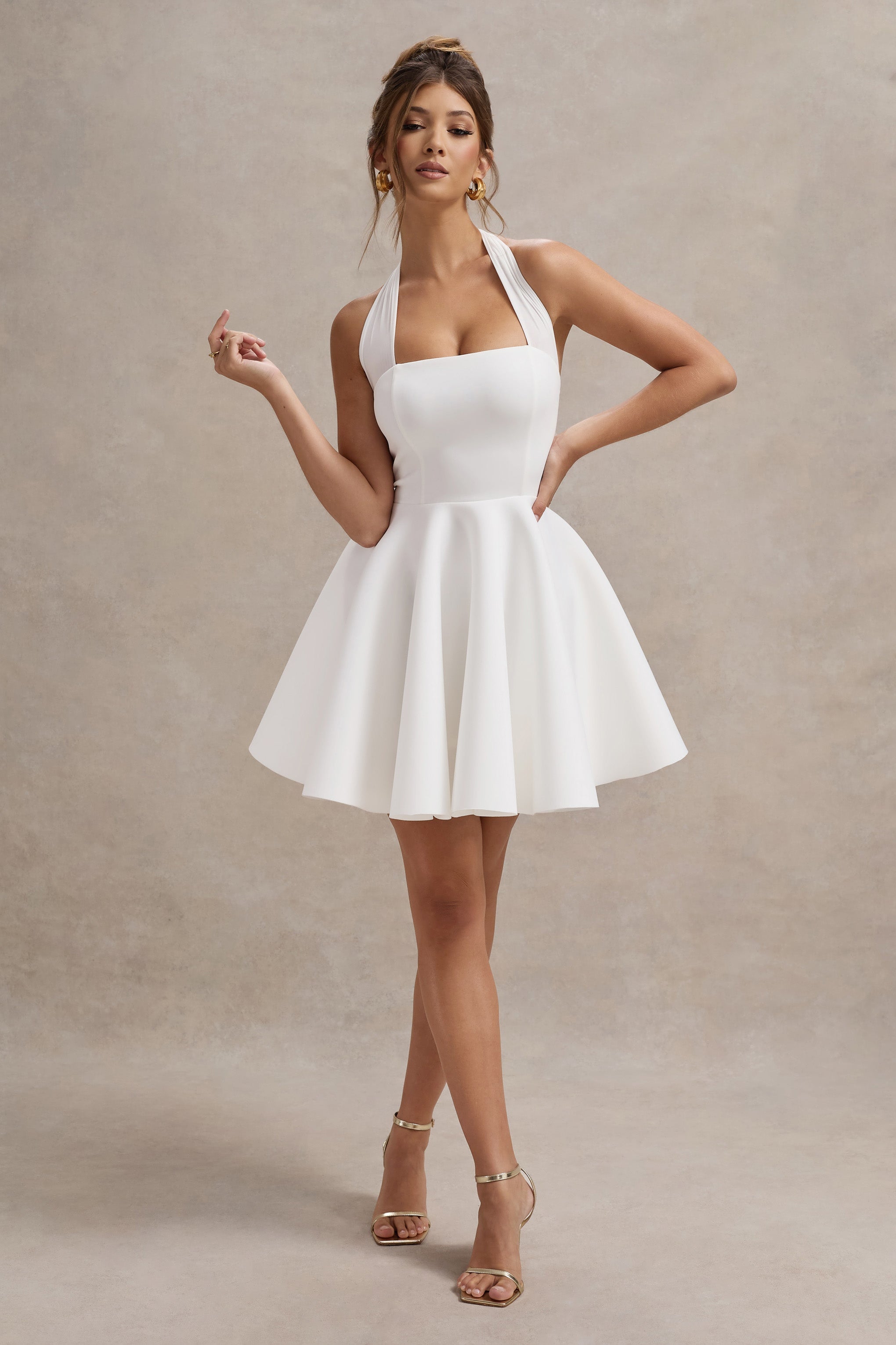 Peggy | Weißes Skater-Minikleid mit Halterneck