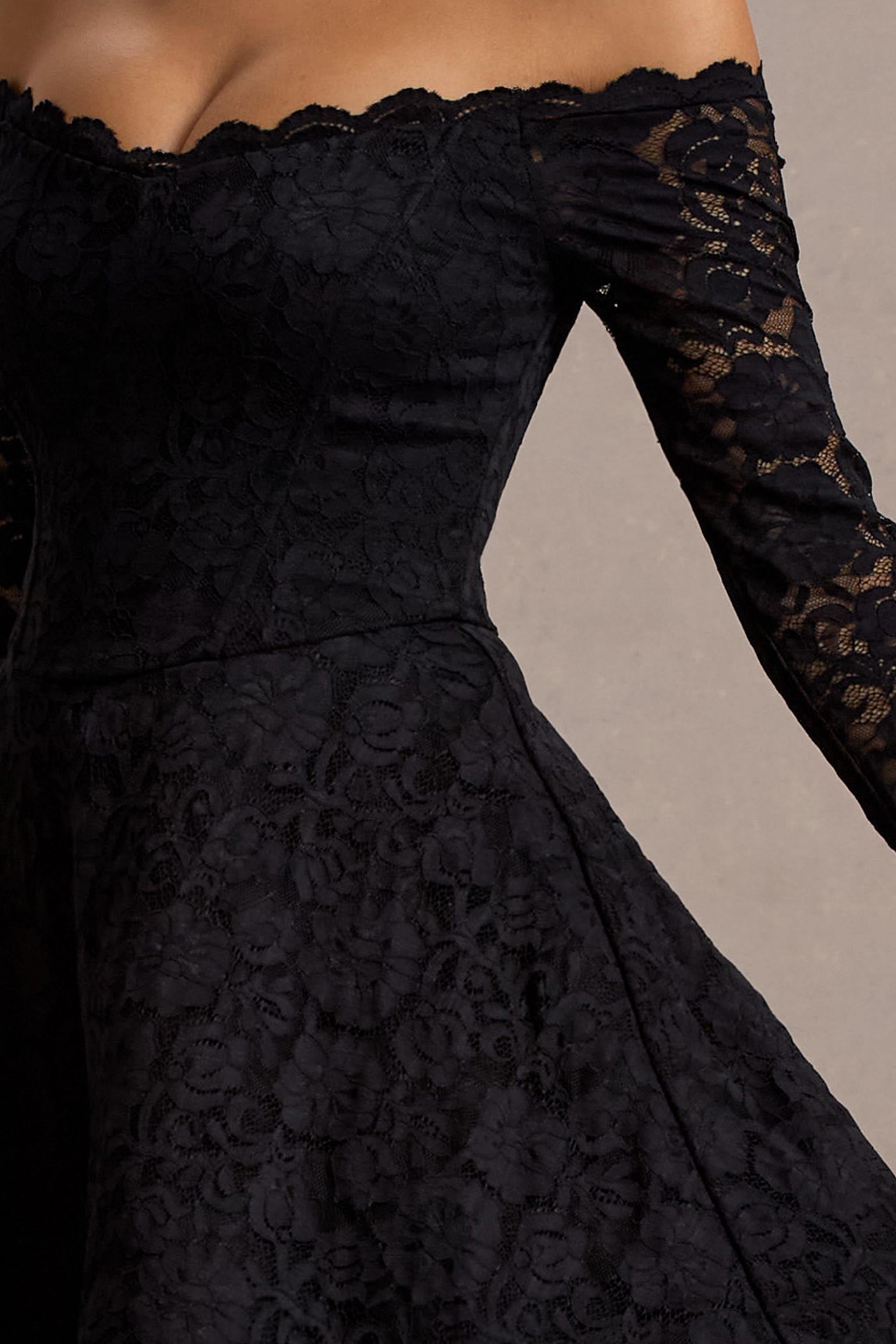 Alliste | Schwarzes Bardot Minikleid aus Spitze