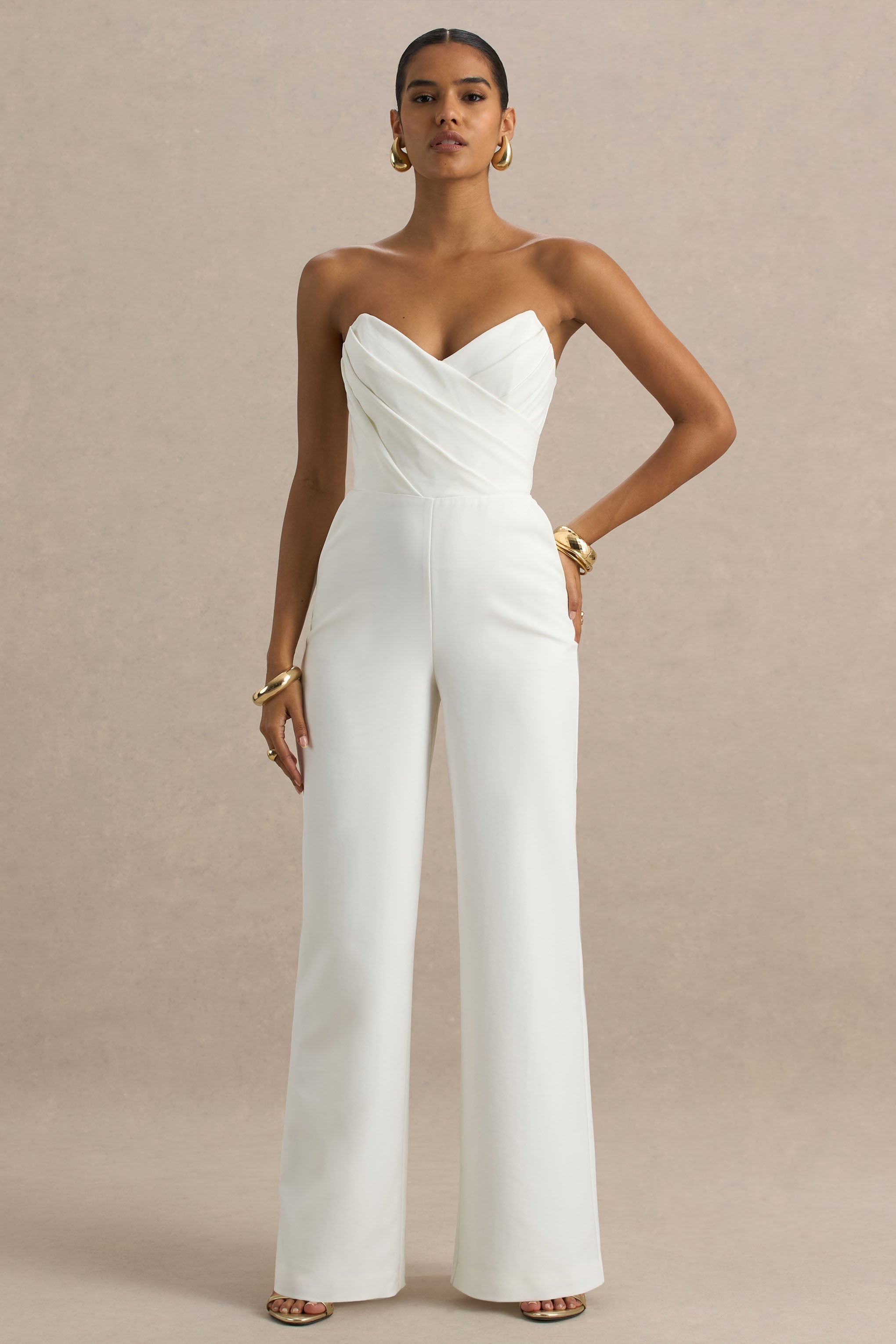 Dainty | Weißer Jumpsuit mit Sweetheart-Ausschnitt