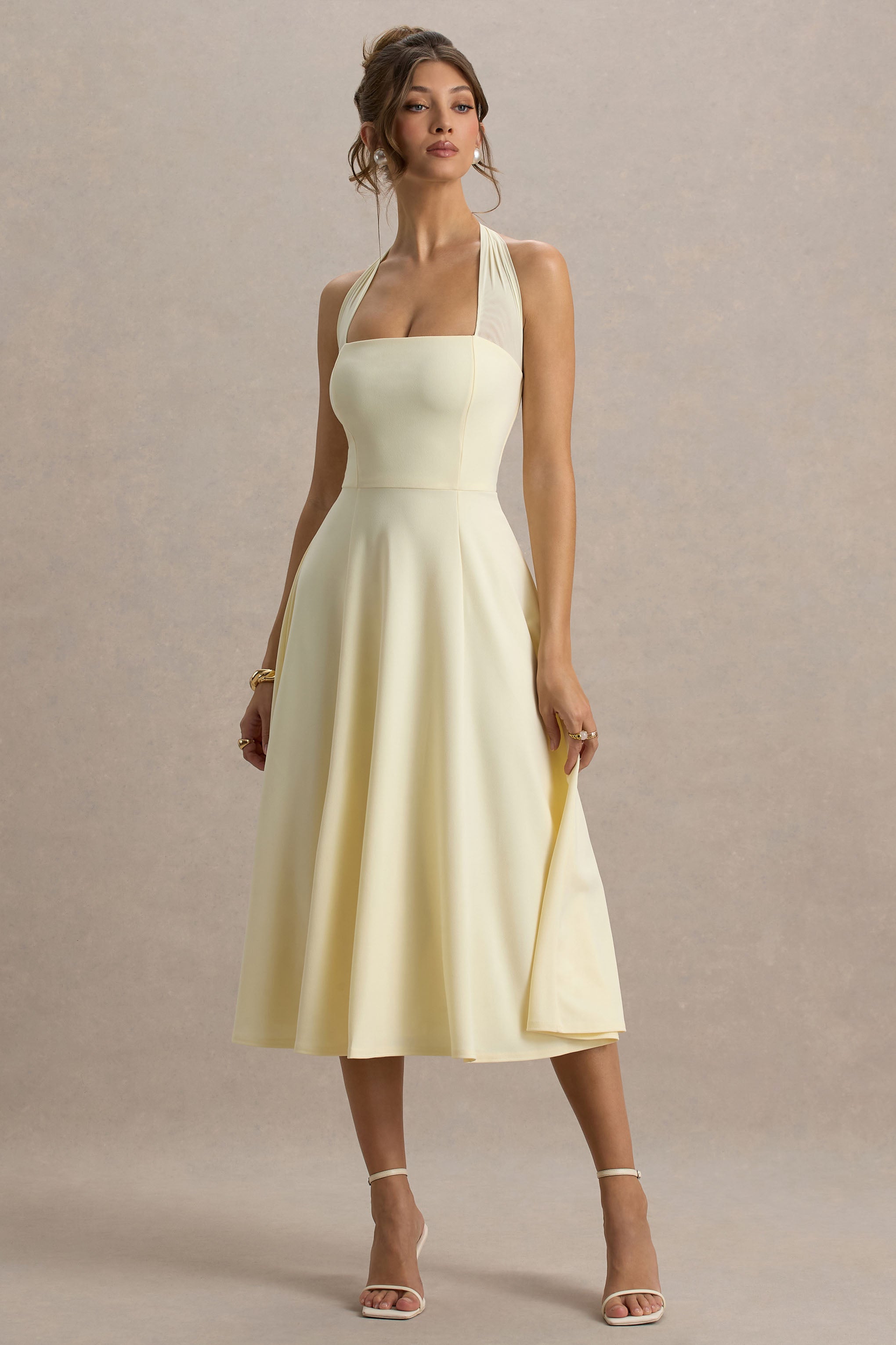 Auburn | Zitronenfarbenes Halterneck-Midikleid