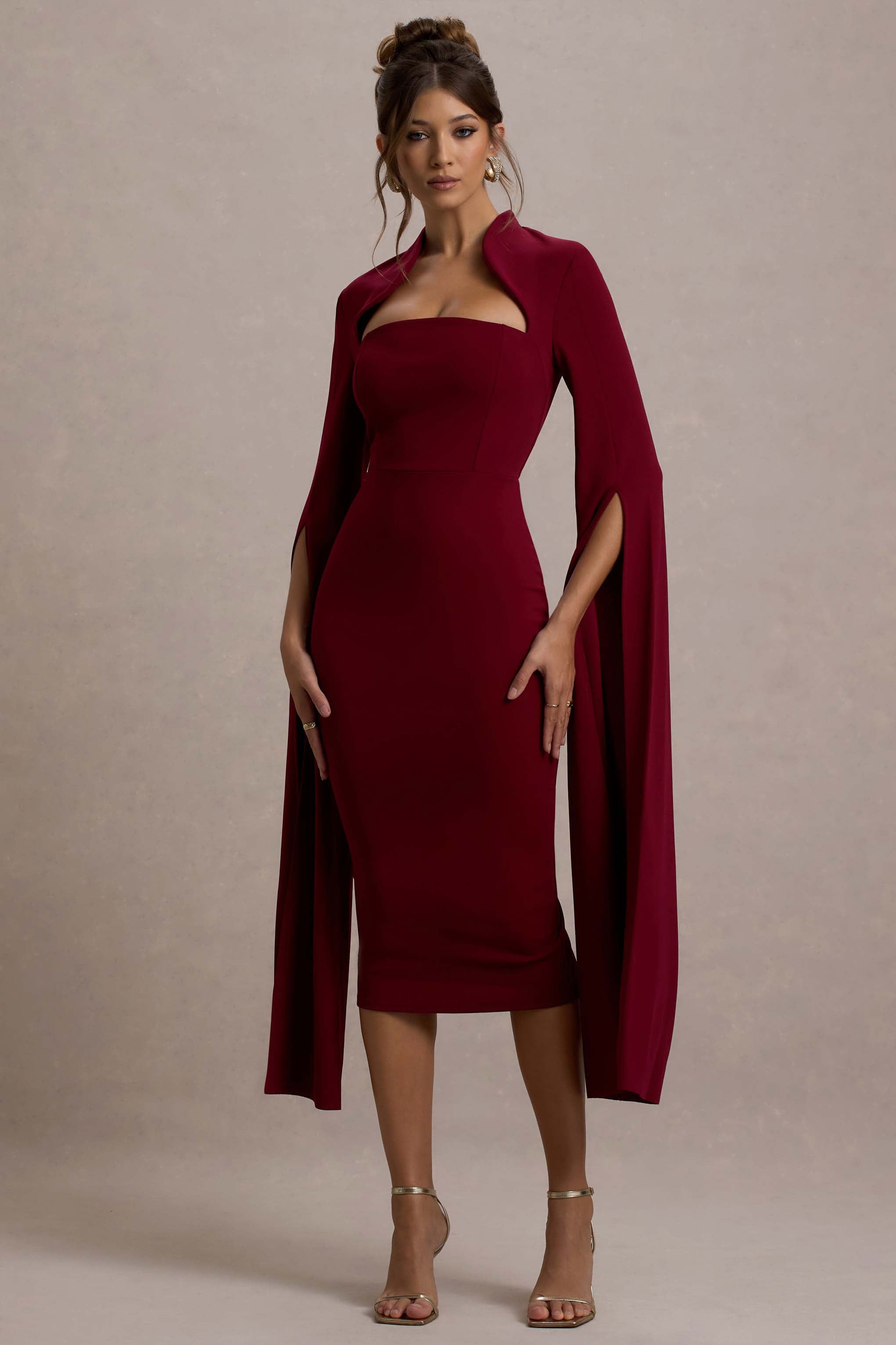 Linden | Berry Bodycon-Midikleid mit Umhangärmeln