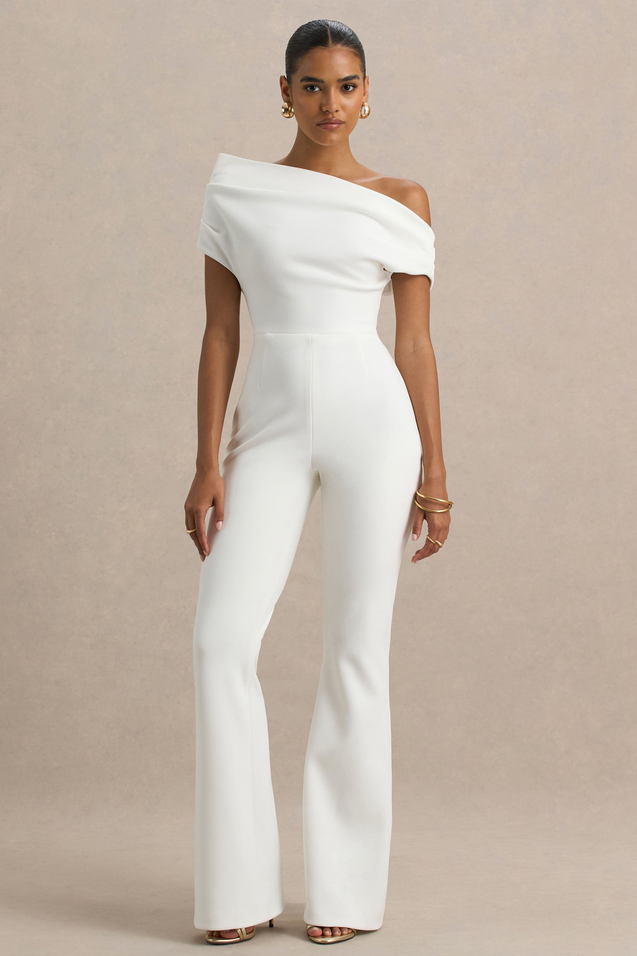 Alexandra | Weißer asymmetrisch drapierter Jumpsuit