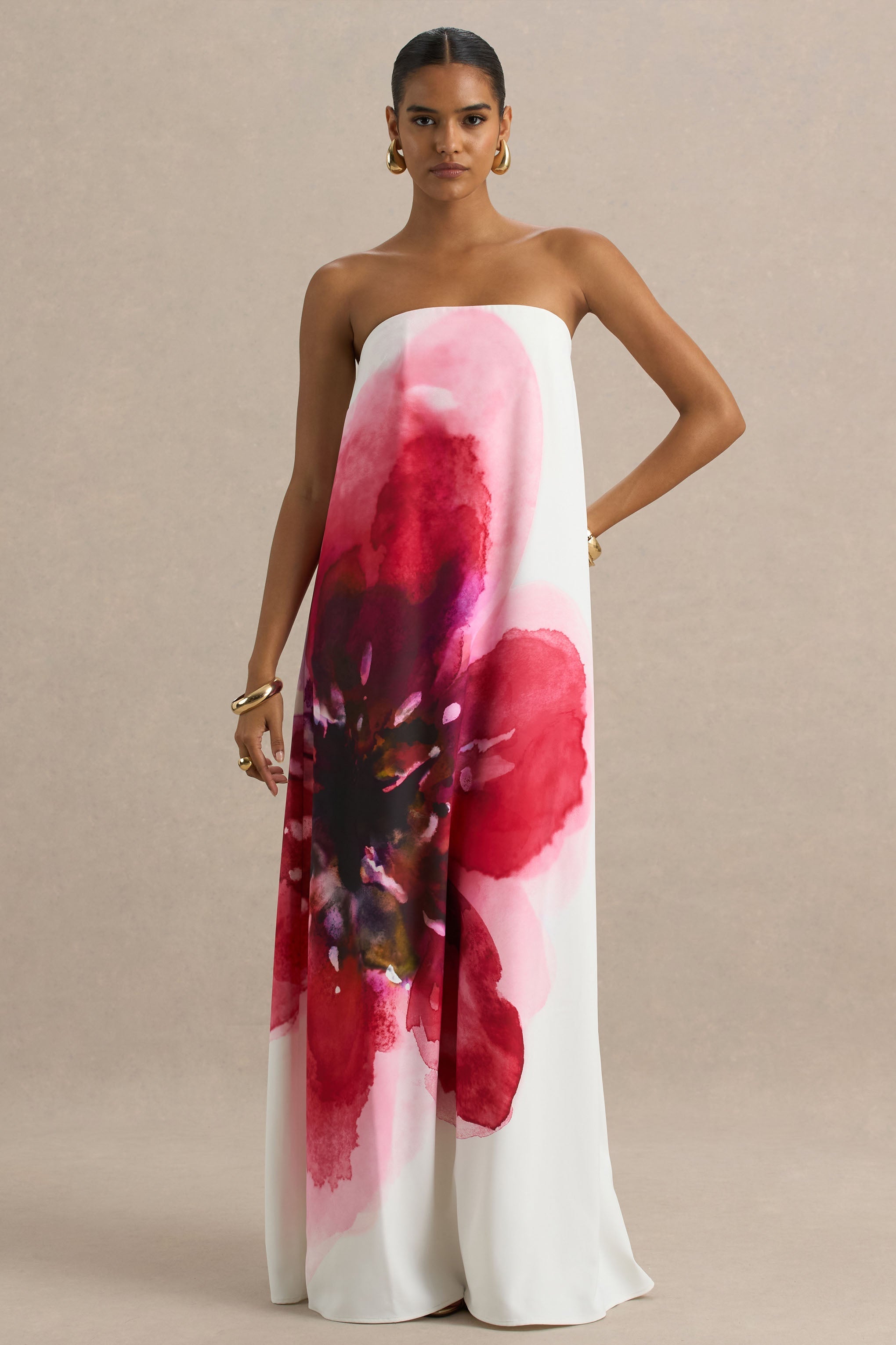 Breonna | Bandeau-Maxikleid mit rosafarbenem Blumenmuster