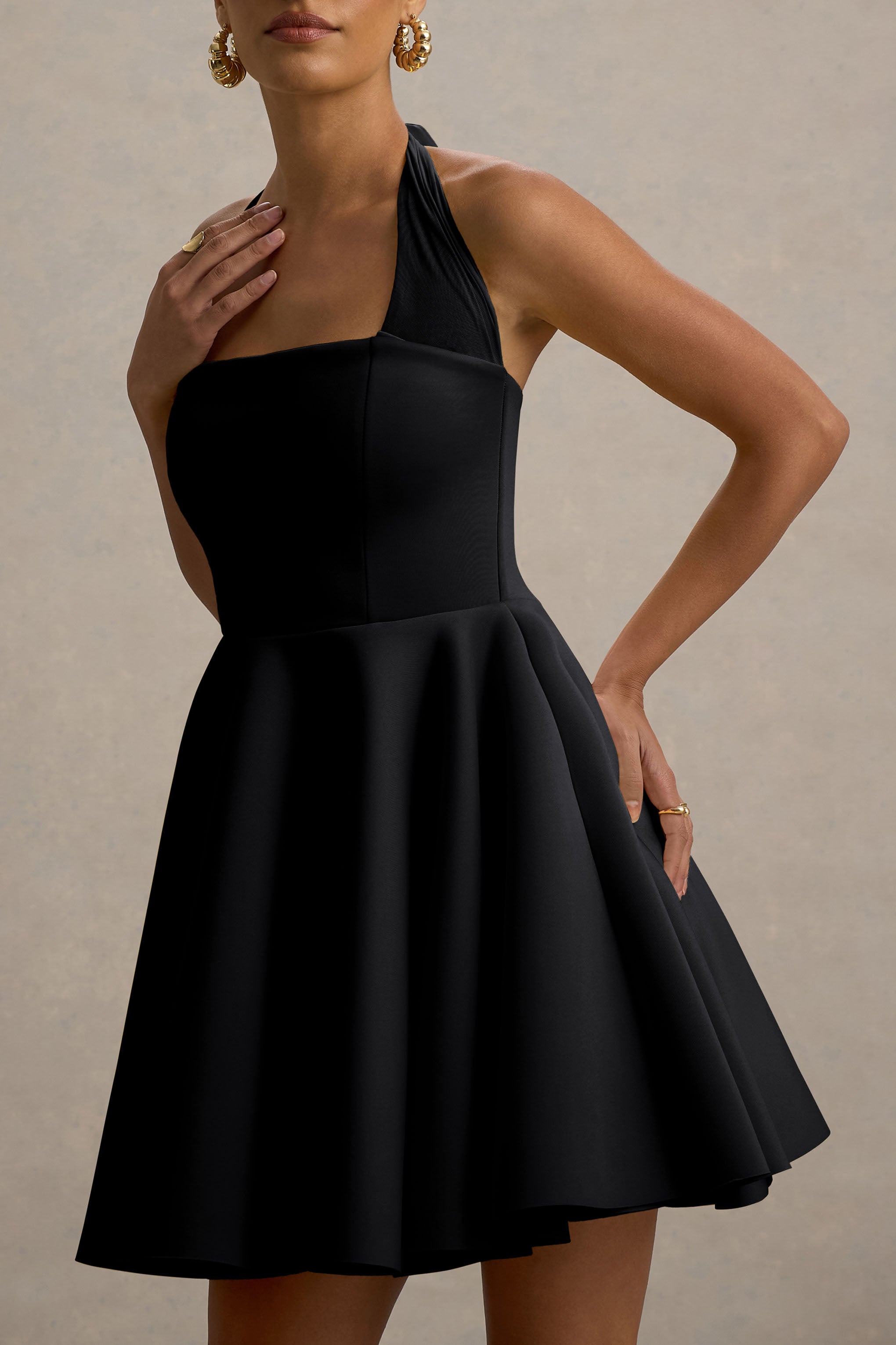 Peggy | Schwarzes Skater-Minikleid mit Halterneck