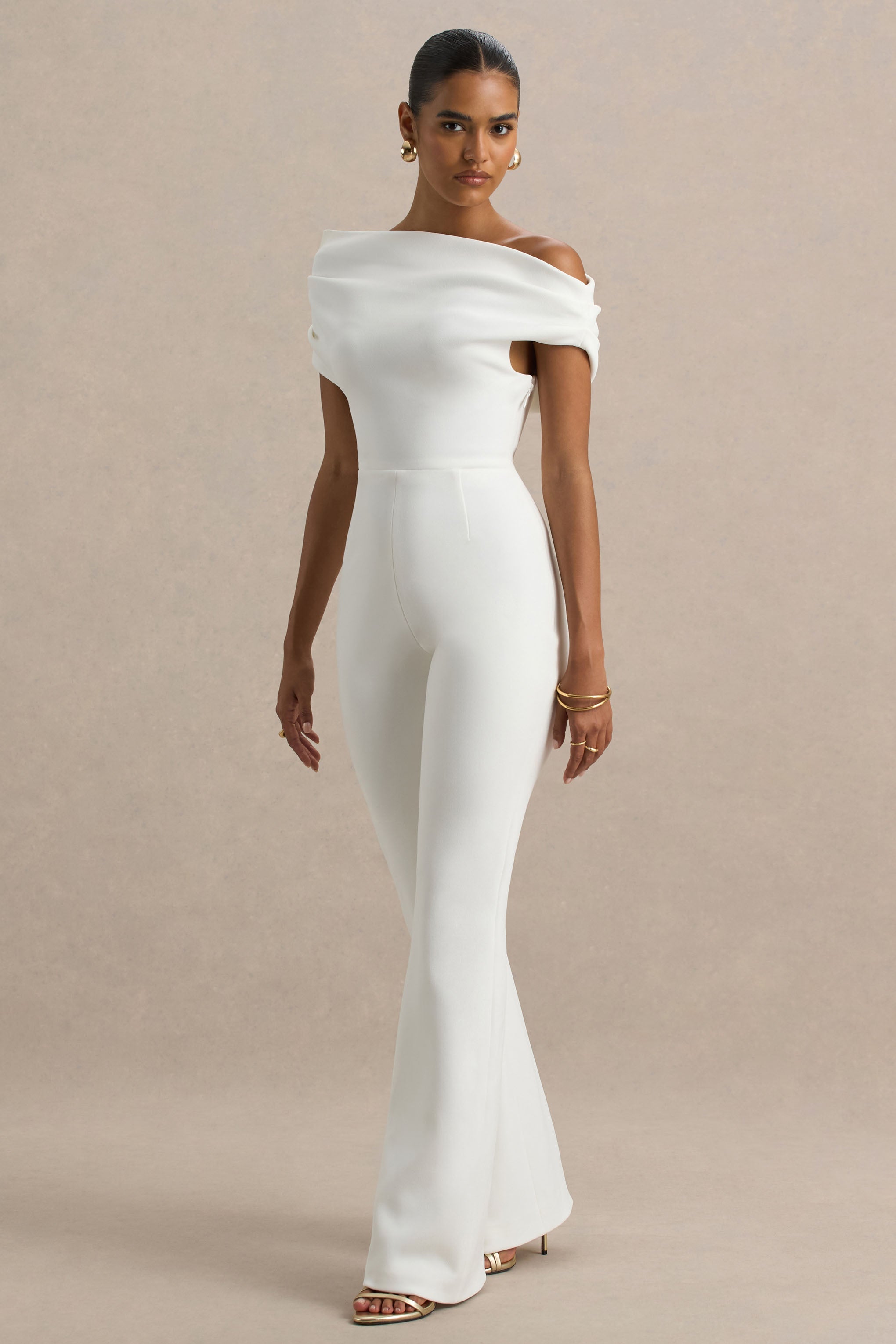 Alexandra | Weißer asymmetrisch drapierter Jumpsuit