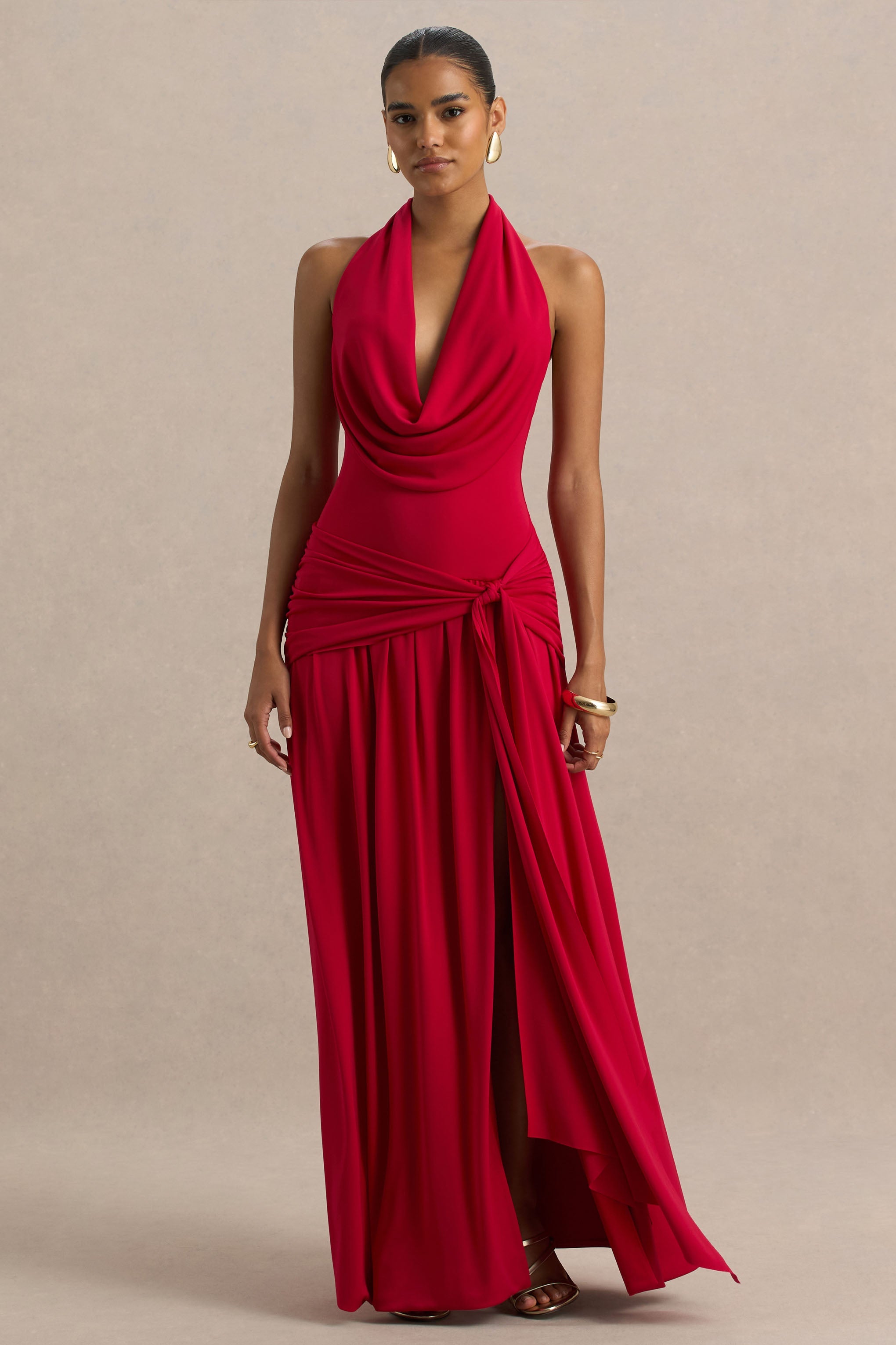 Mist | Rotes Maxikleid mit tiefem Ausschnitt und hohem Frontschlitz