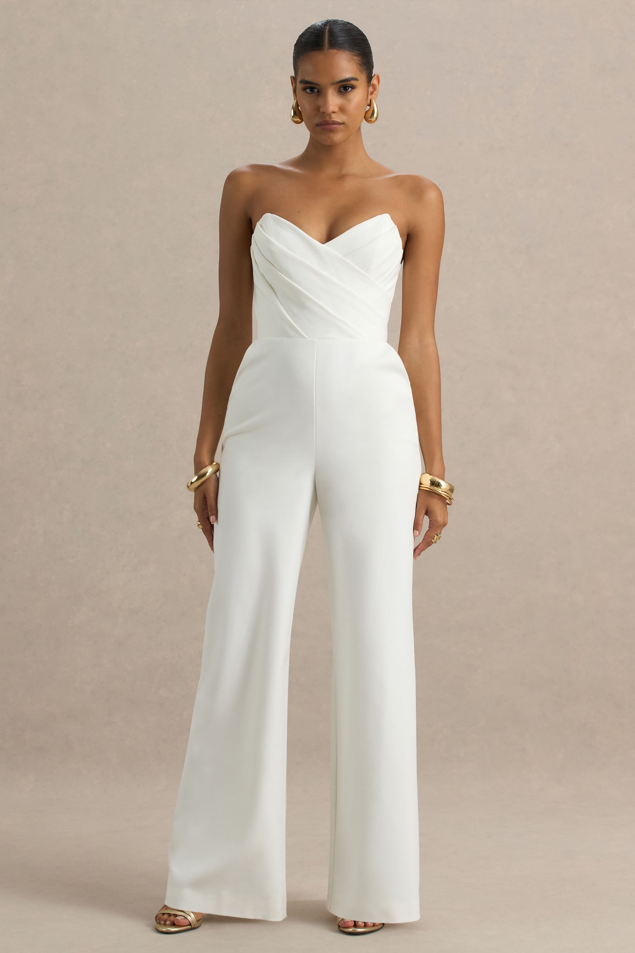 Dainty | Weißer Jumpsuit mit Sweetheart-Ausschnitt