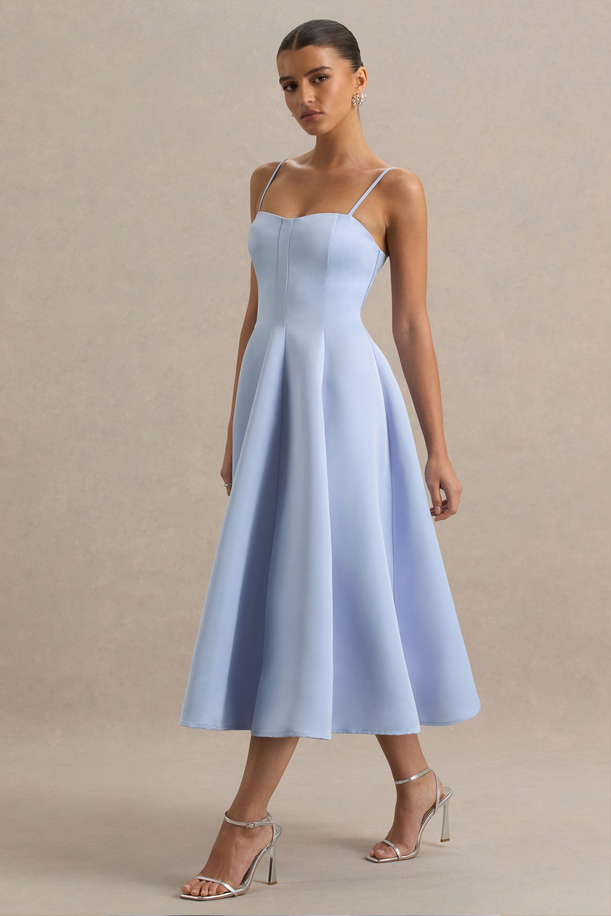 Mally | Puderblaues Sweetheart-A-Linien-Midikleid