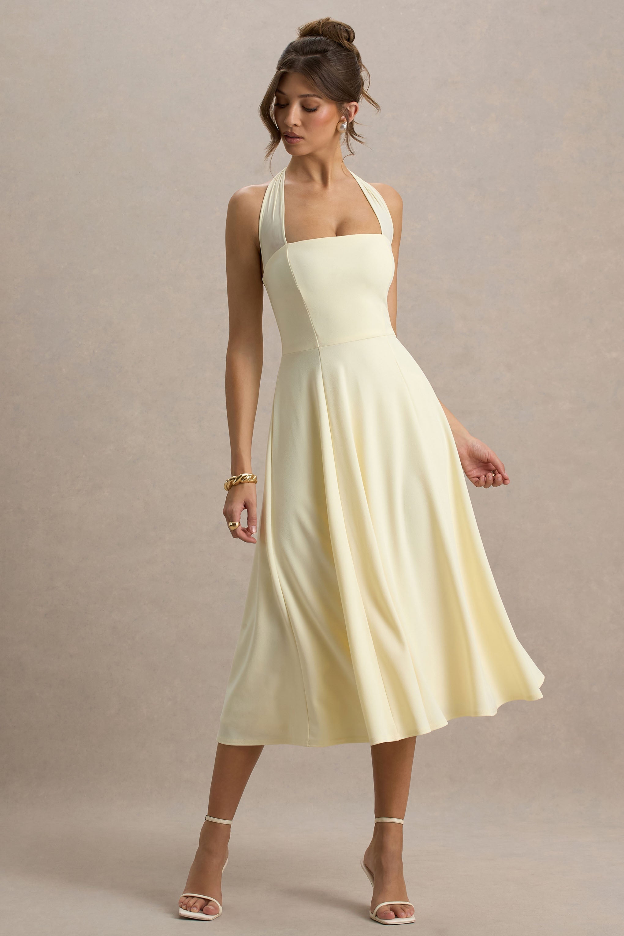 Auburn | Zitronenfarbenes Halterneck-Midikleid