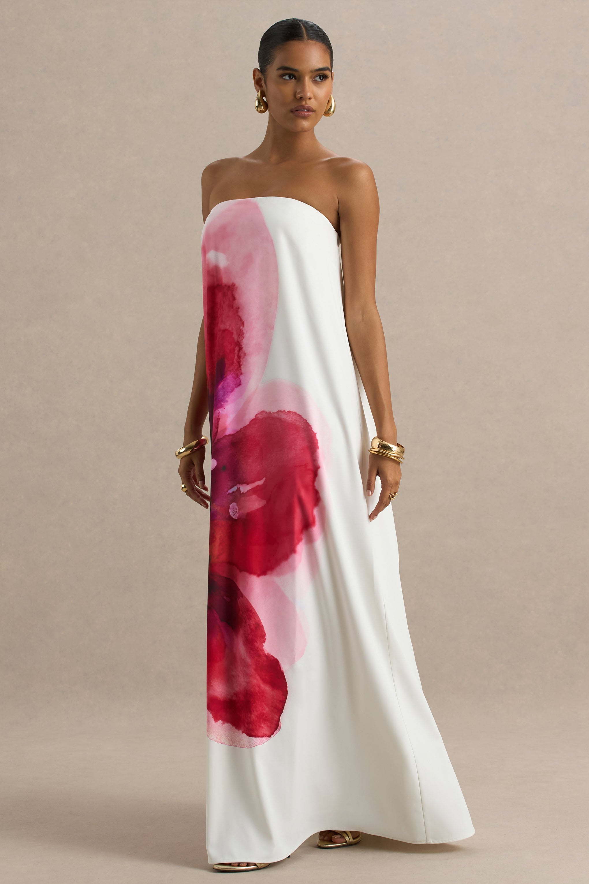 Breonna | Bandeau-Maxikleid mit rosafarbenem Blumenmuster