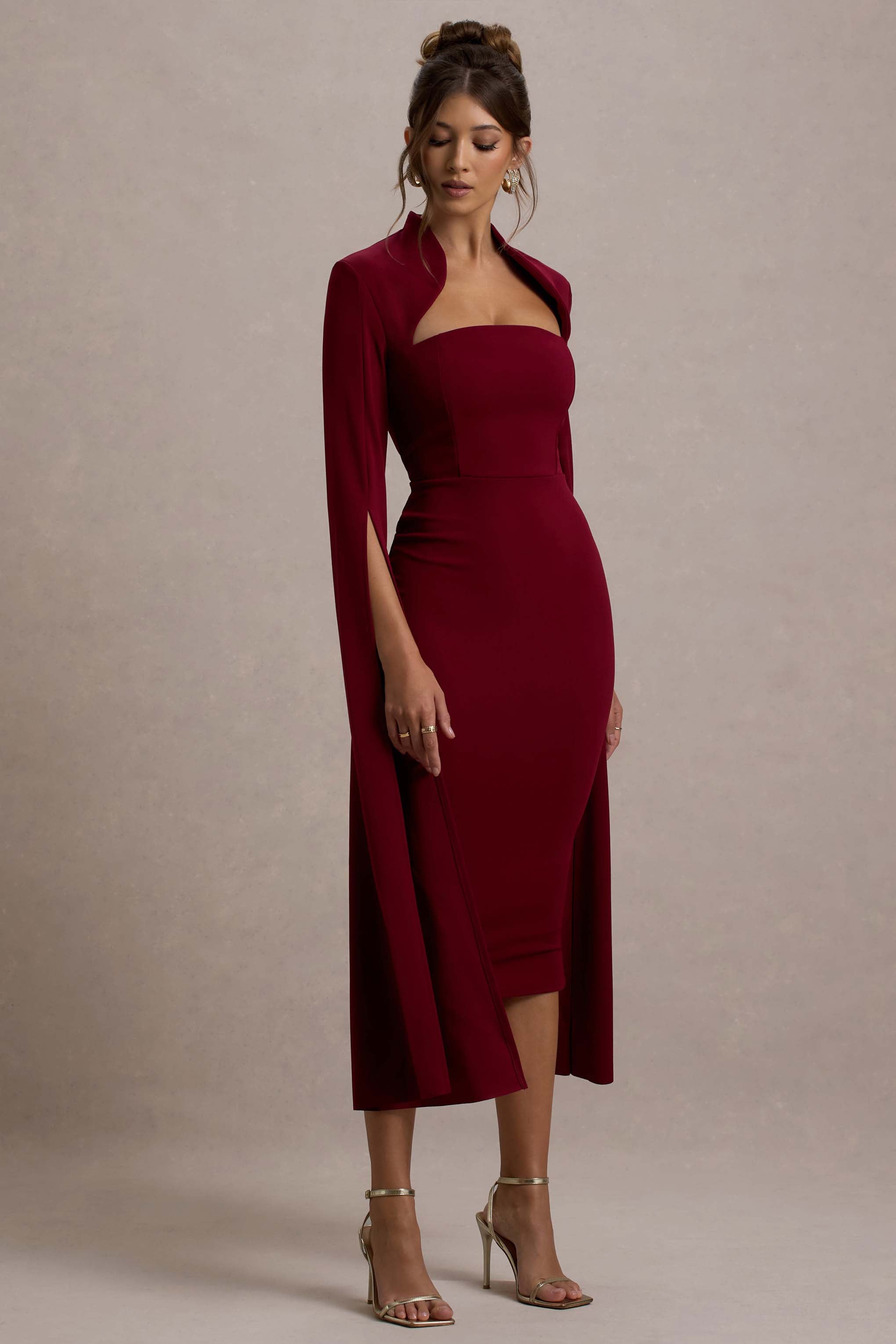 Linden | Berry Bodycon-Midikleid mit Umhangärmeln