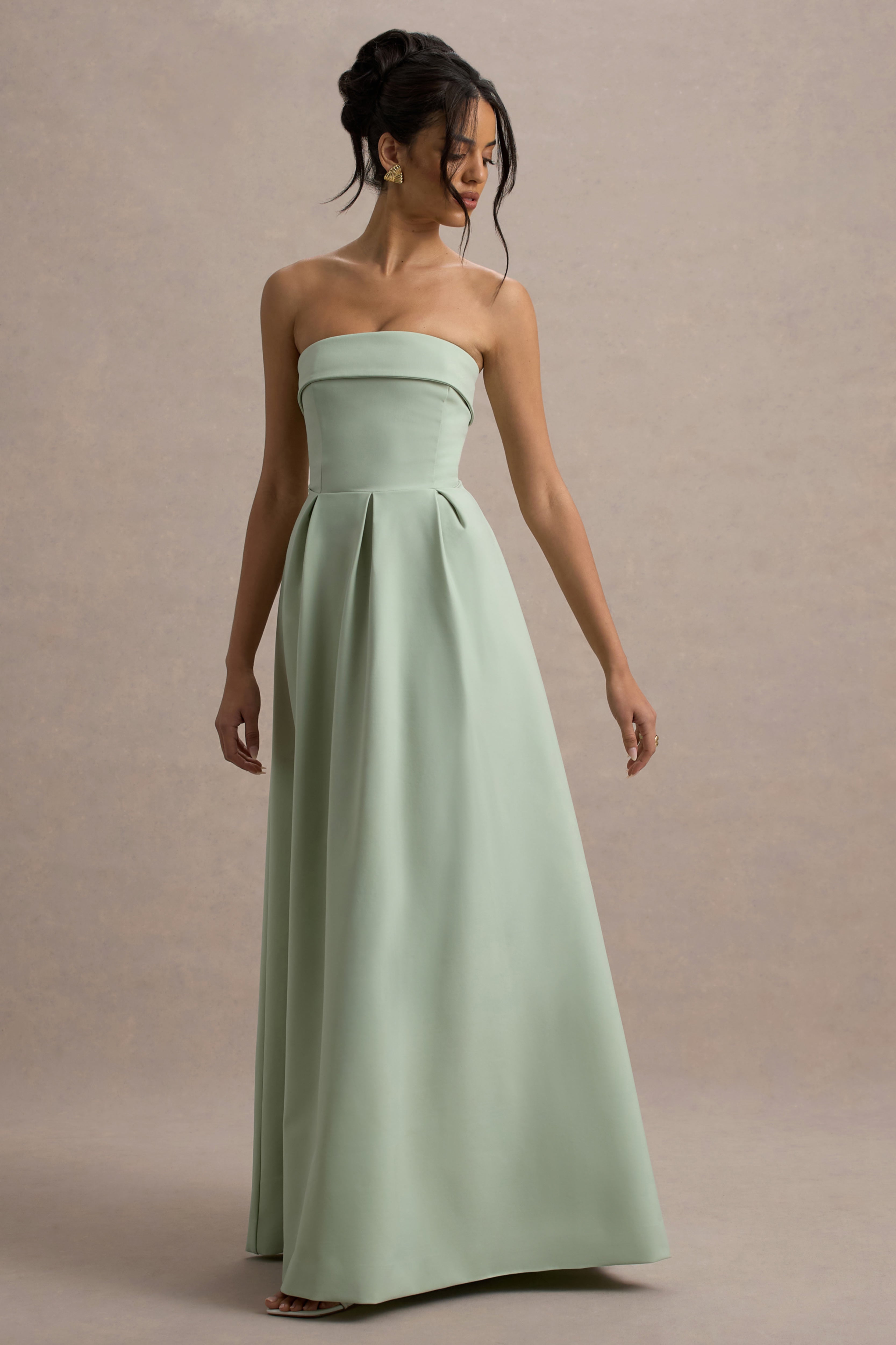 Maddalena | Hellgrünes Bandeau-Skater-Maxikleid