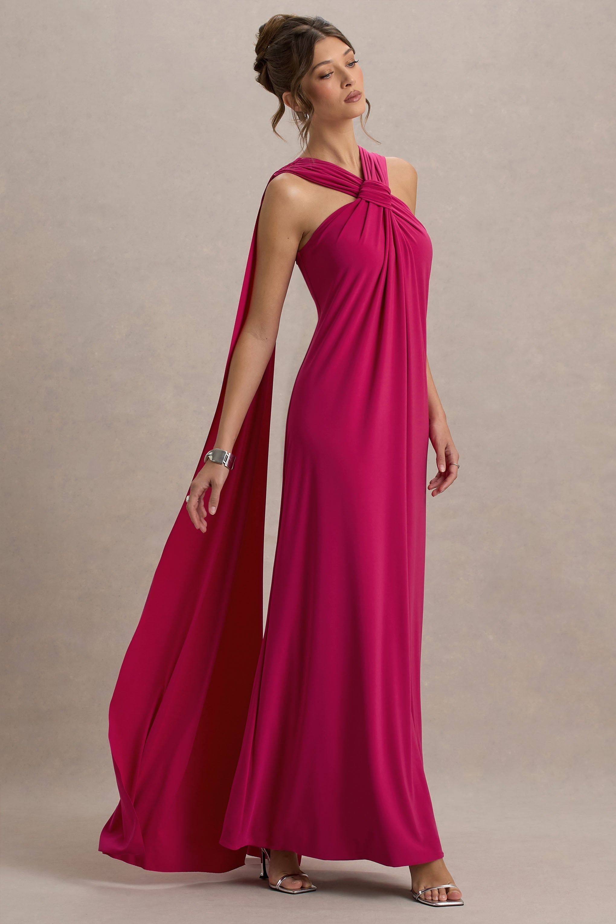 Ariana | Rosa Maxikleid mit Überkreuztem Ausschnitt und Cape