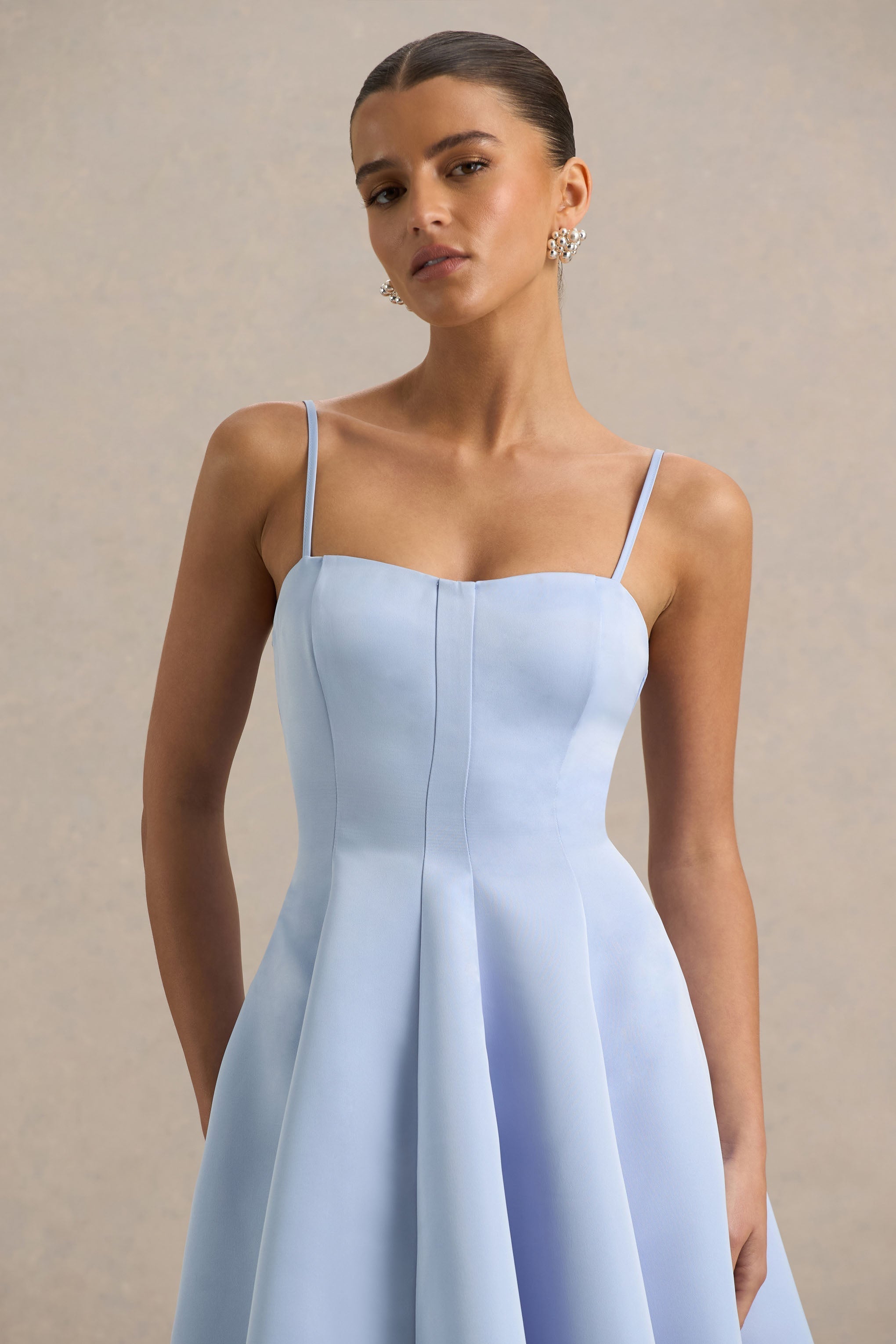 Mally | Puderblaues Sweetheart-A-Linien-Midikleid