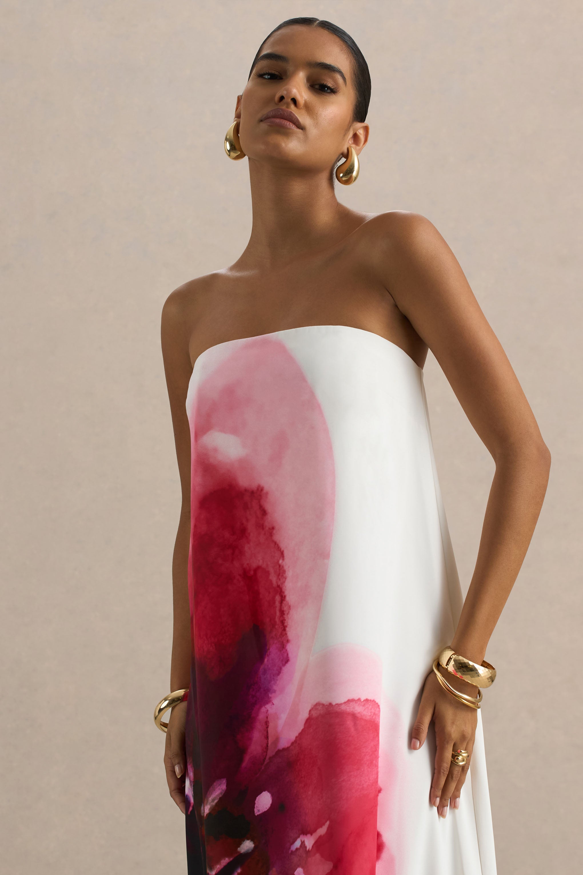 Breonna | Bandeau-Maxikleid mit rosafarbenem Blumenmuster