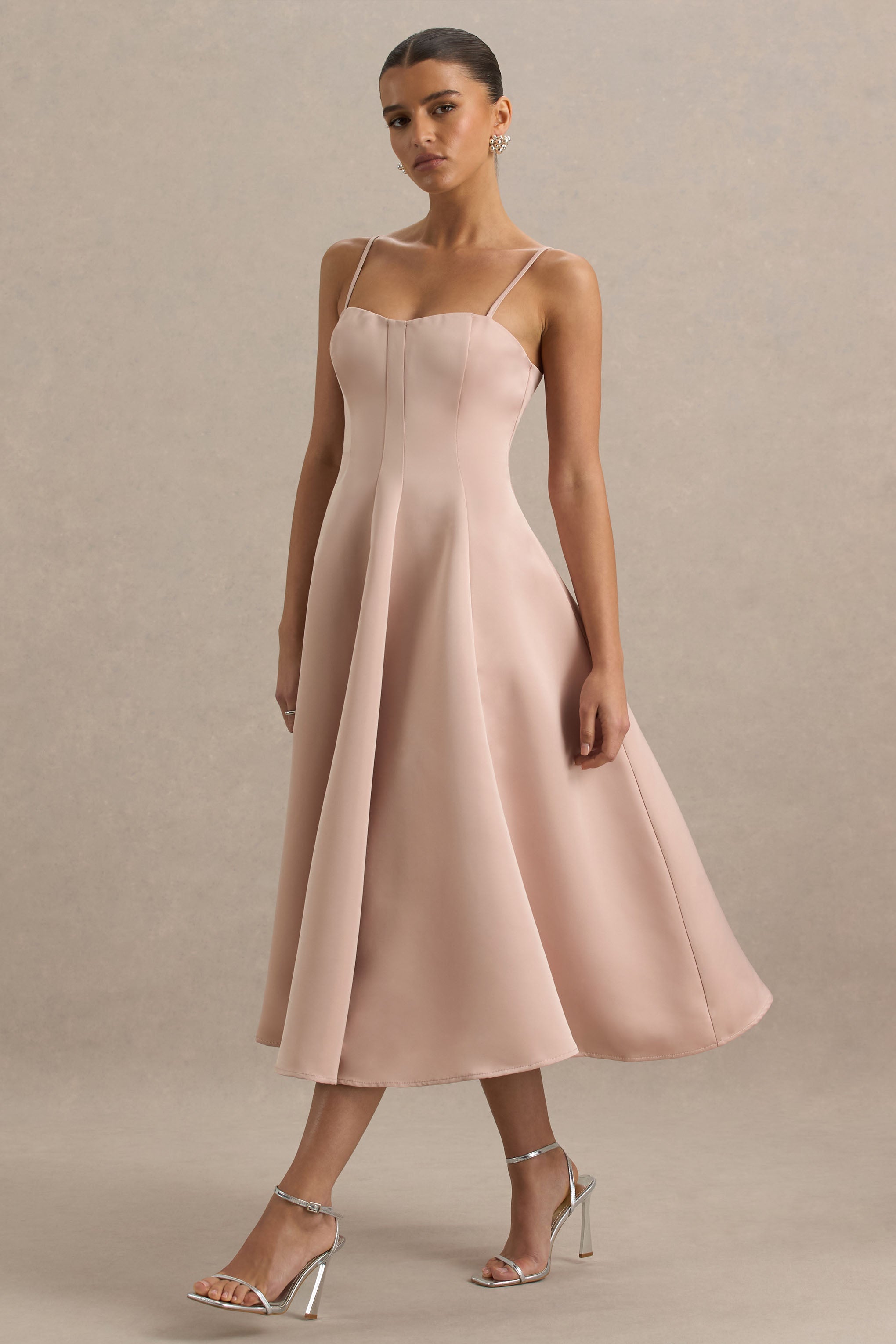 Mally | Rosafarbenes Sweetheart-A-Linien-Midikleid