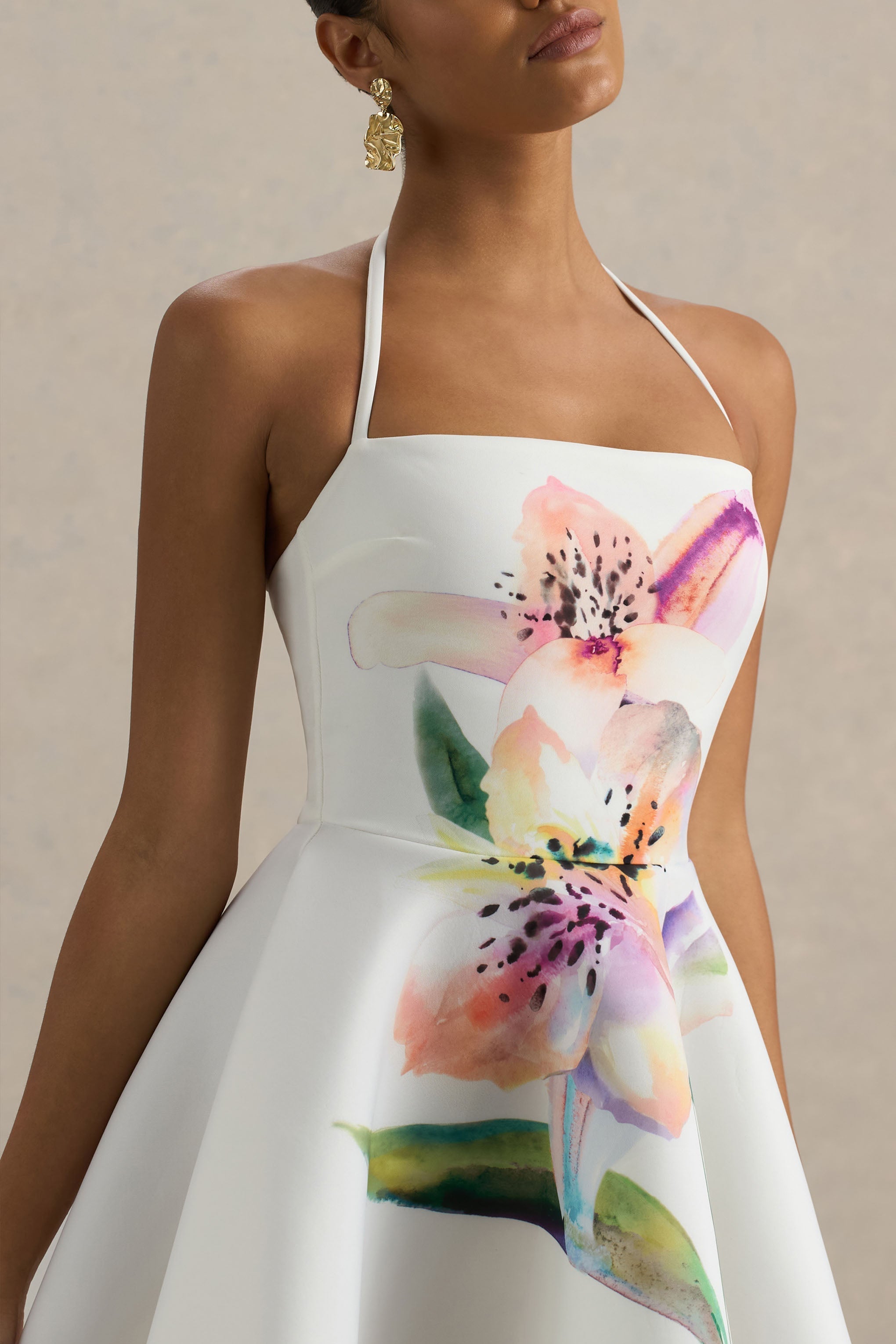 Taylor | Weißes Mini-Kleid mit Lilienmuster und quadratischem Ausschnitt