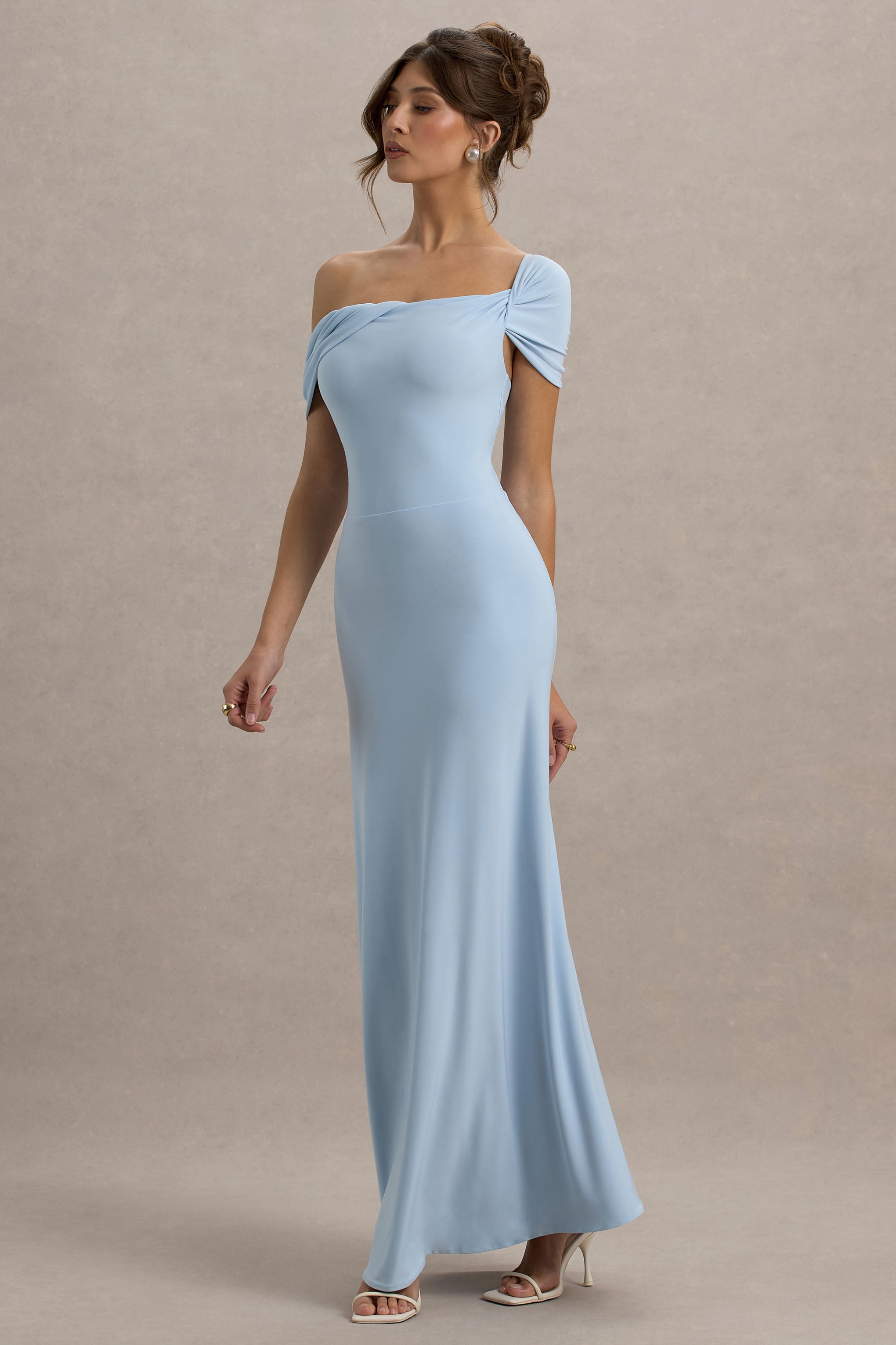 Amel | Puderblaues asymmetrisches Maxikleid