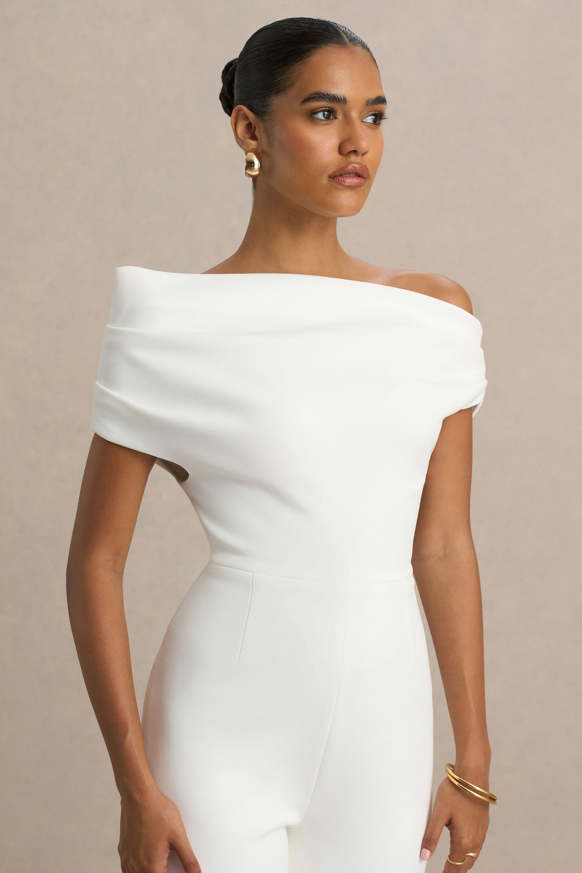 Alexandra | Weißer asymmetrisch drapierter Jumpsuit