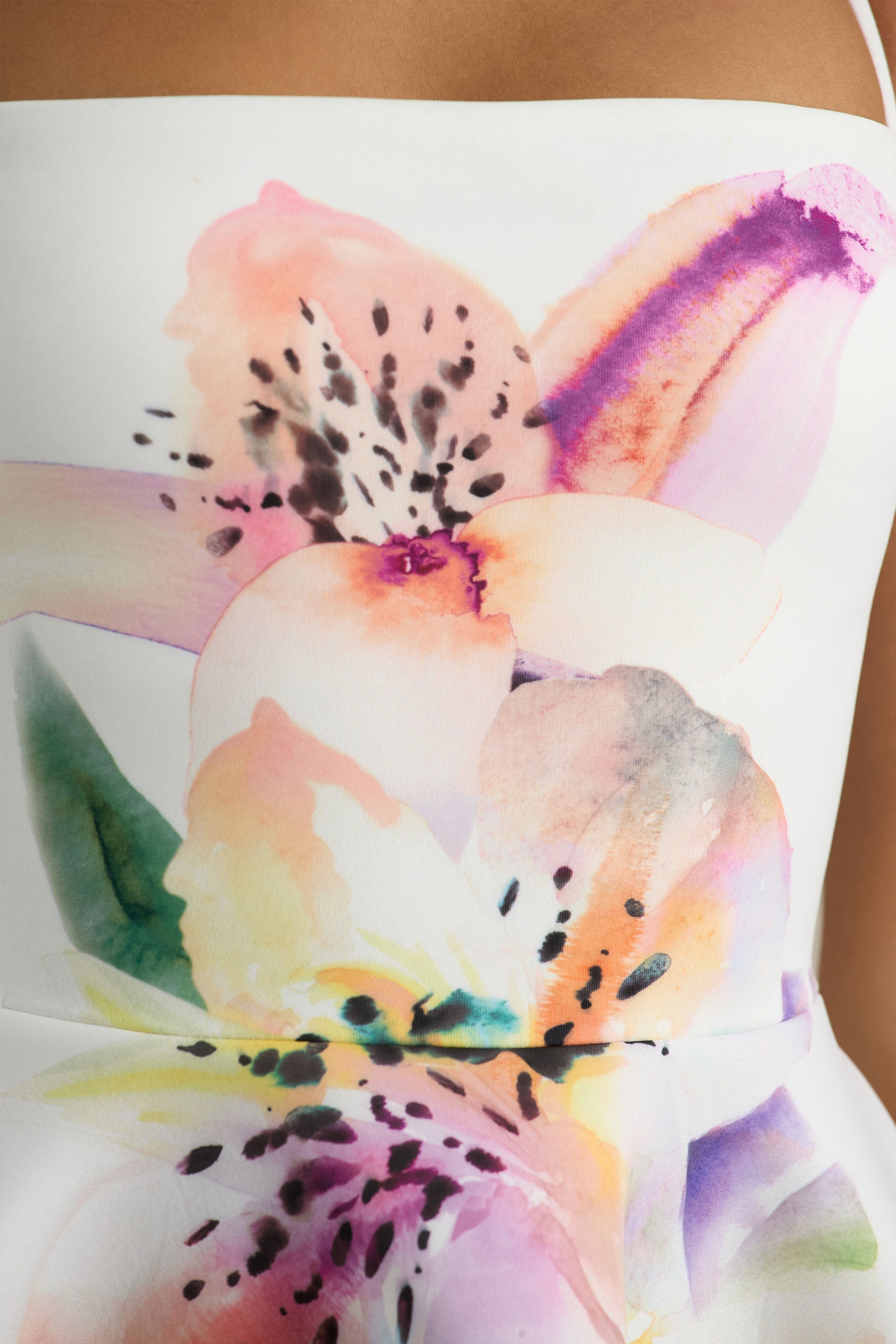 Taylor | Weißes Mini-Kleid mit Lilienmuster und quadratischem Ausschnitt