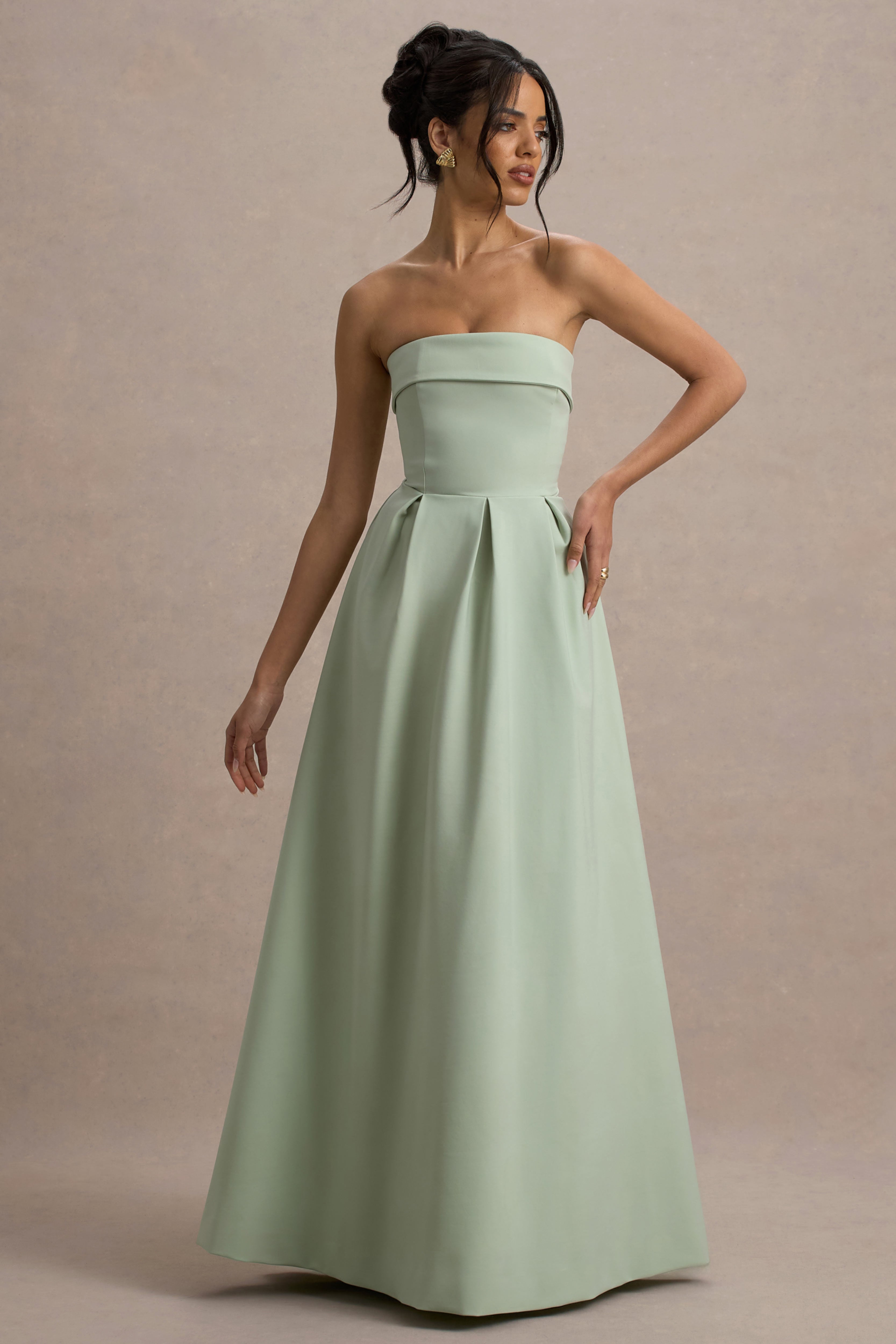Maddalena | Hellgrünes Bandeau-Skater-Maxikleid