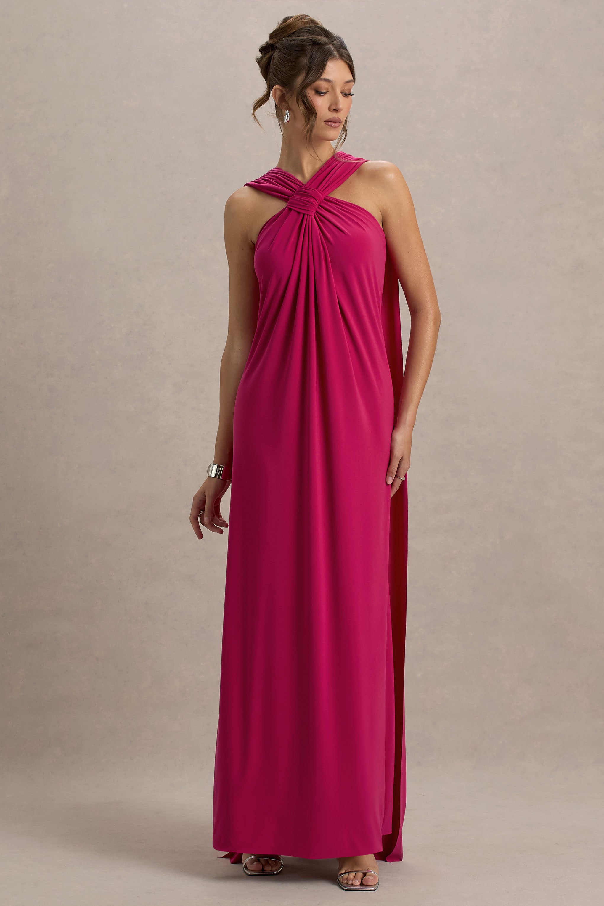 Ariana | Rosa Maxikleid mit Überkreuztem Ausschnitt und Cape