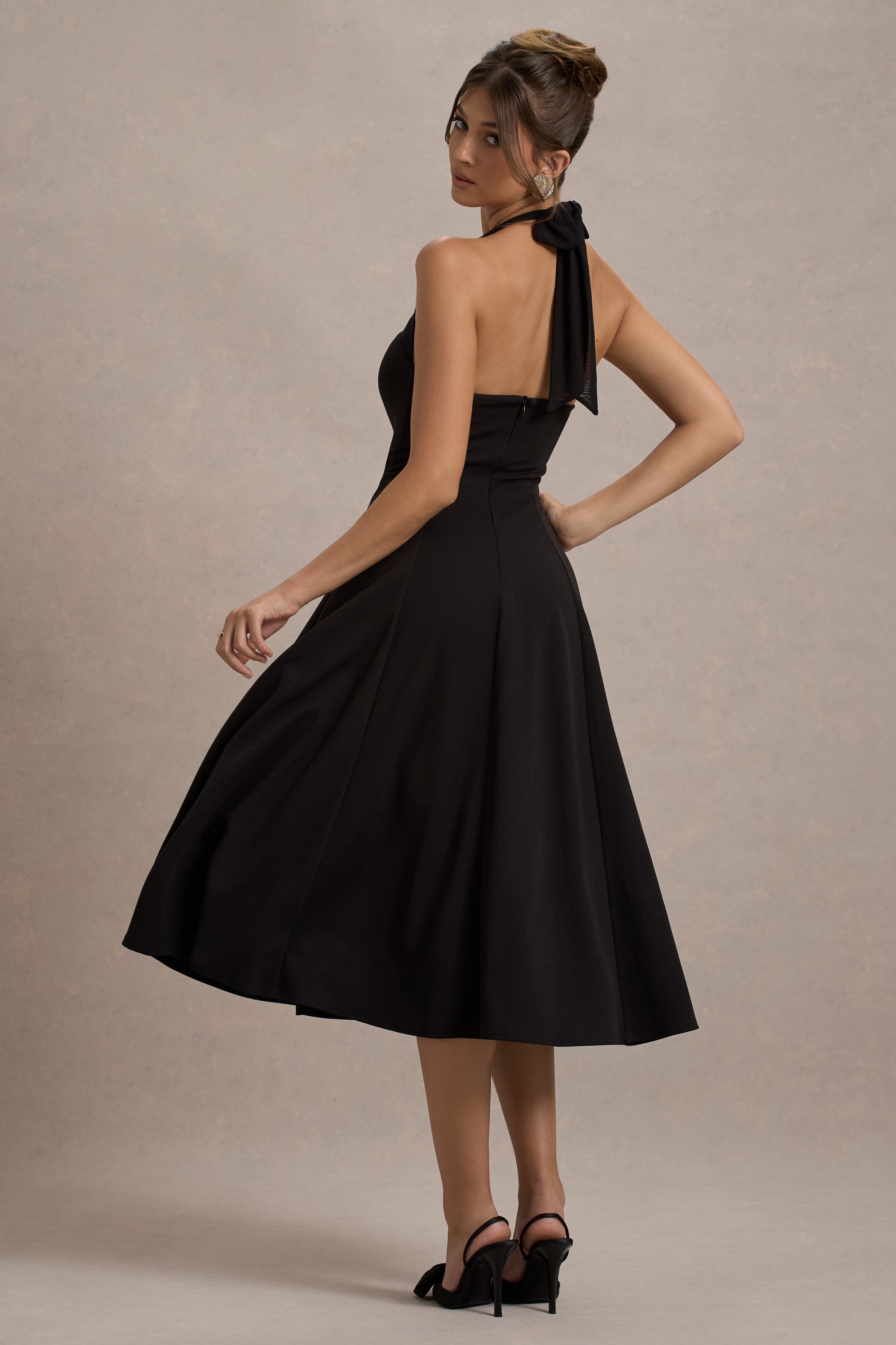 Auburn | Schwarzes Halter Skater Midikleid