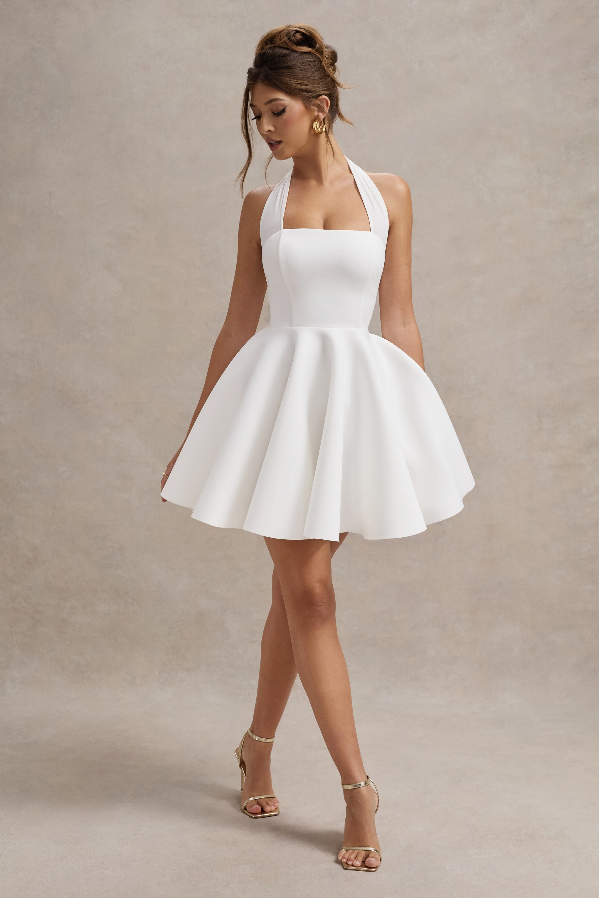 Peggy | Weißes Skater-Minikleid mit Halterneck