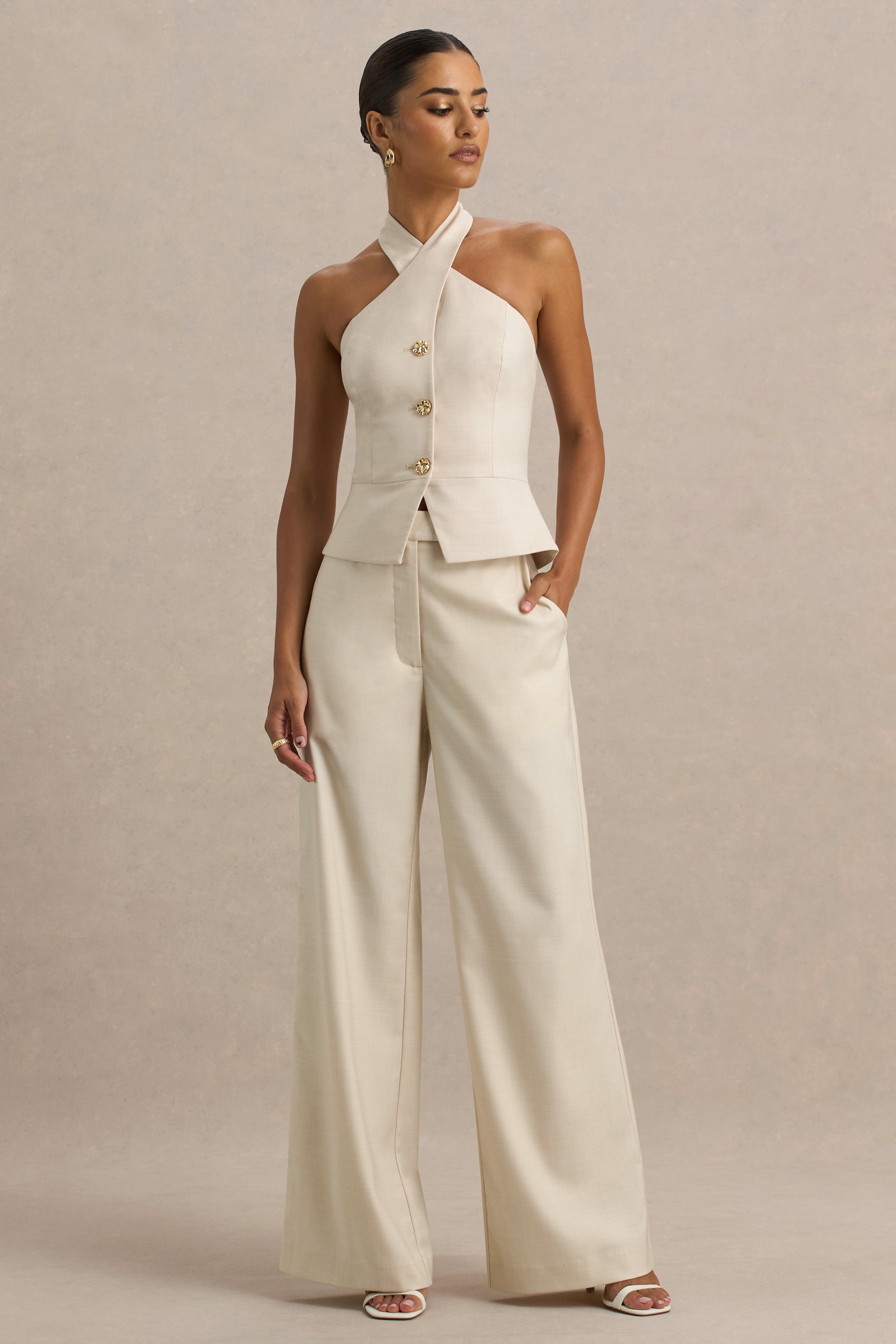 Bellarose | Nude-farbene Leinenhose mit weitem Bein