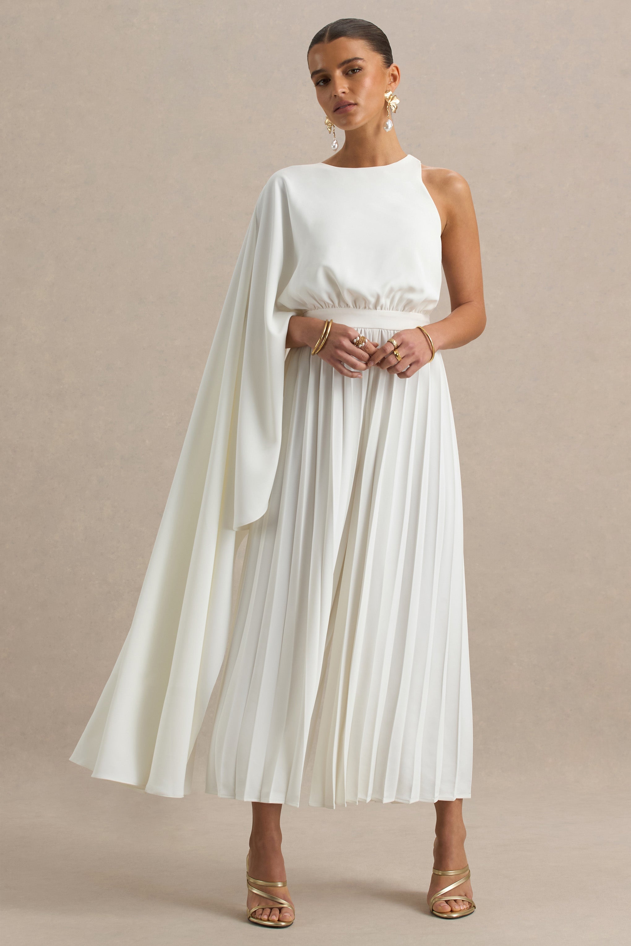 Paradise | Weißer Jumpsuit mit Cape-Ärmeln