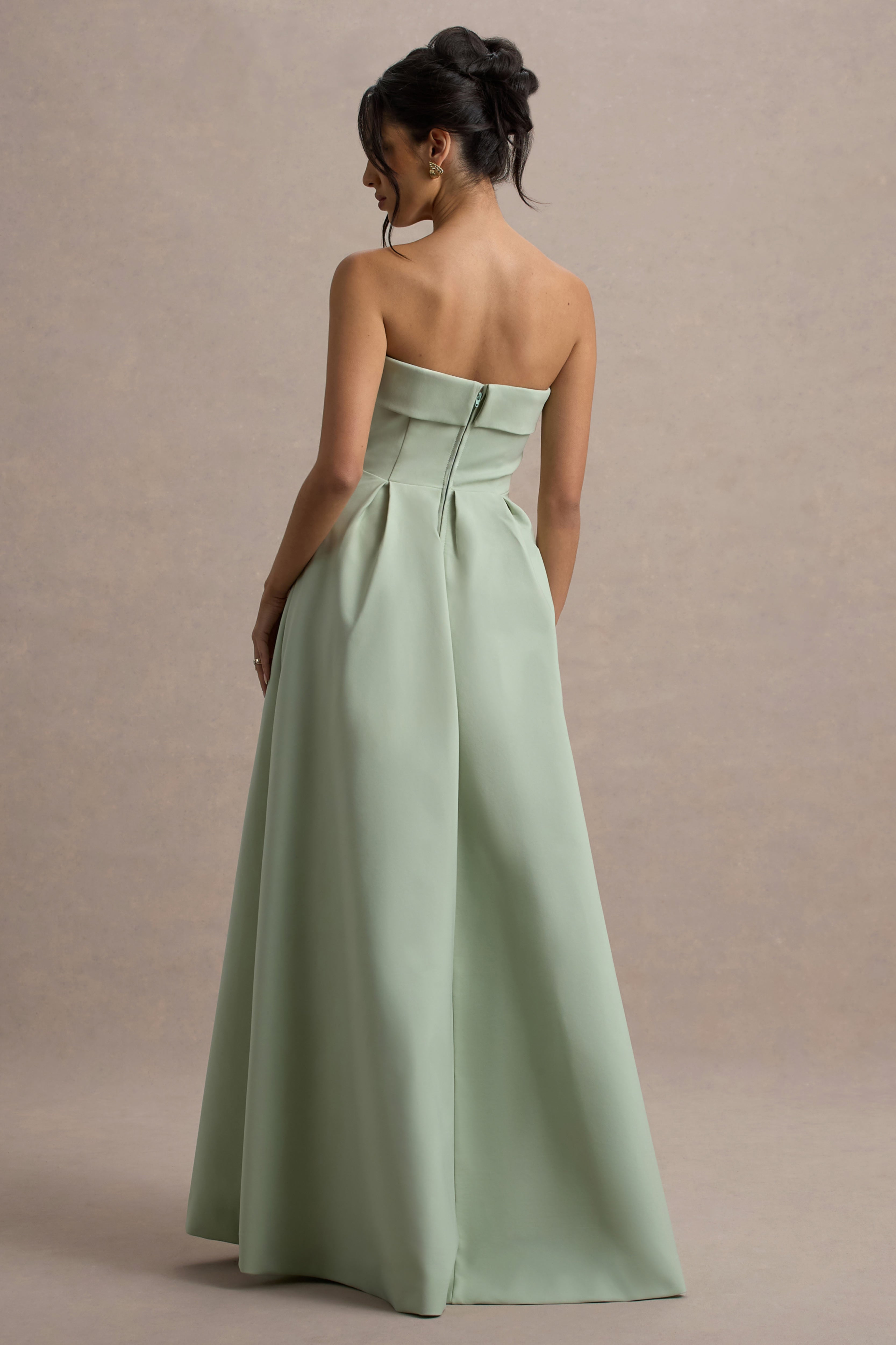 Maddalena | Hellgrünes Bandeau-Skater-Maxikleid