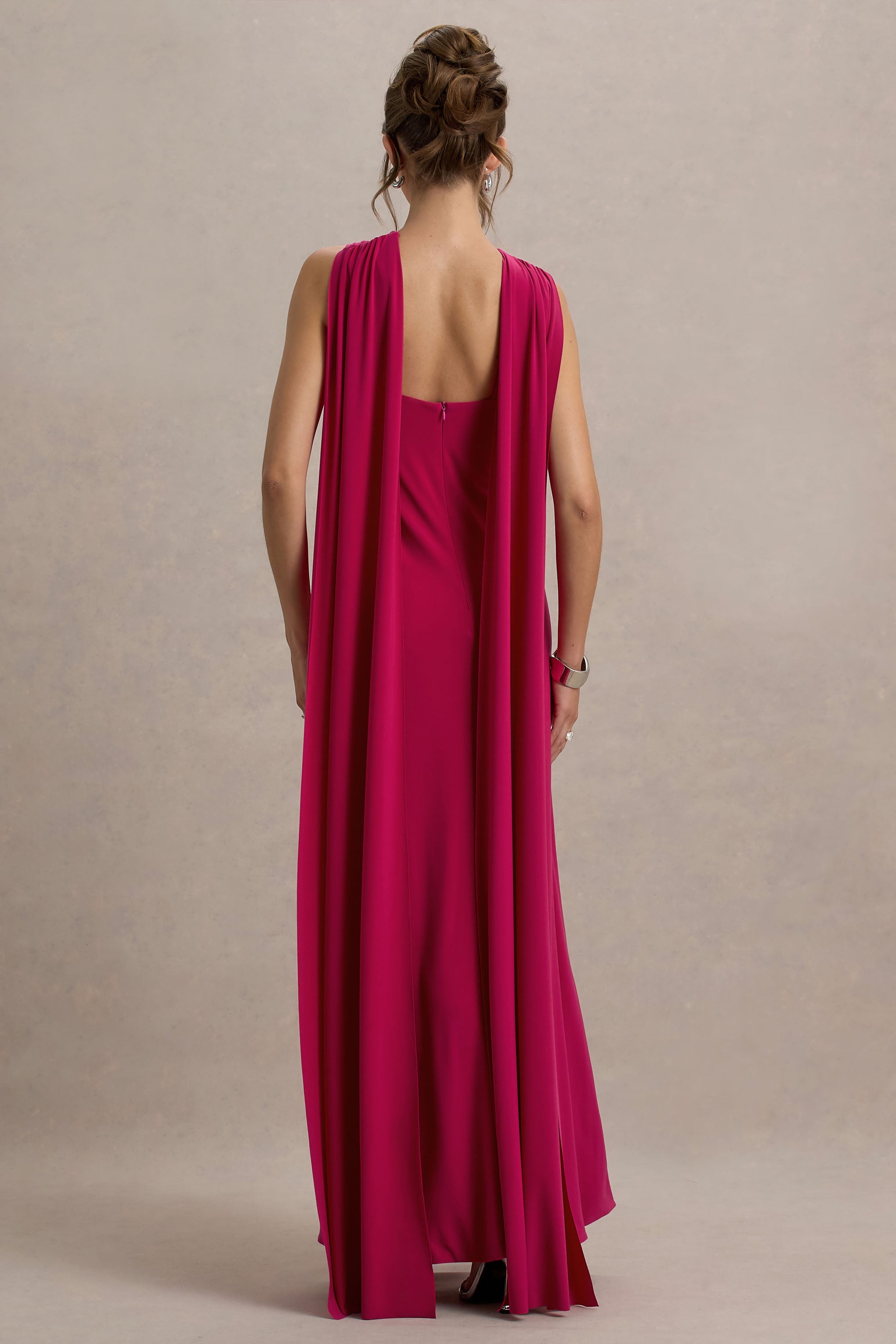 Ariana | Rosa Maxikleid mit Überkreuztem Ausschnitt und Cape