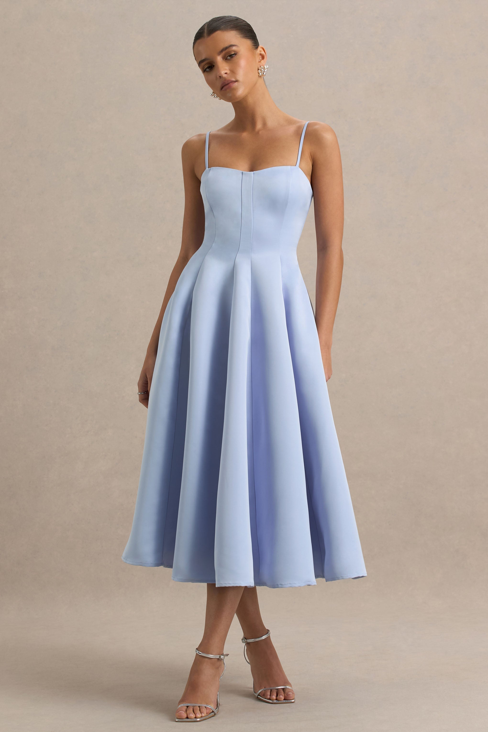 Mally | Puderblaues Sweetheart-A-Linien-Midikleid