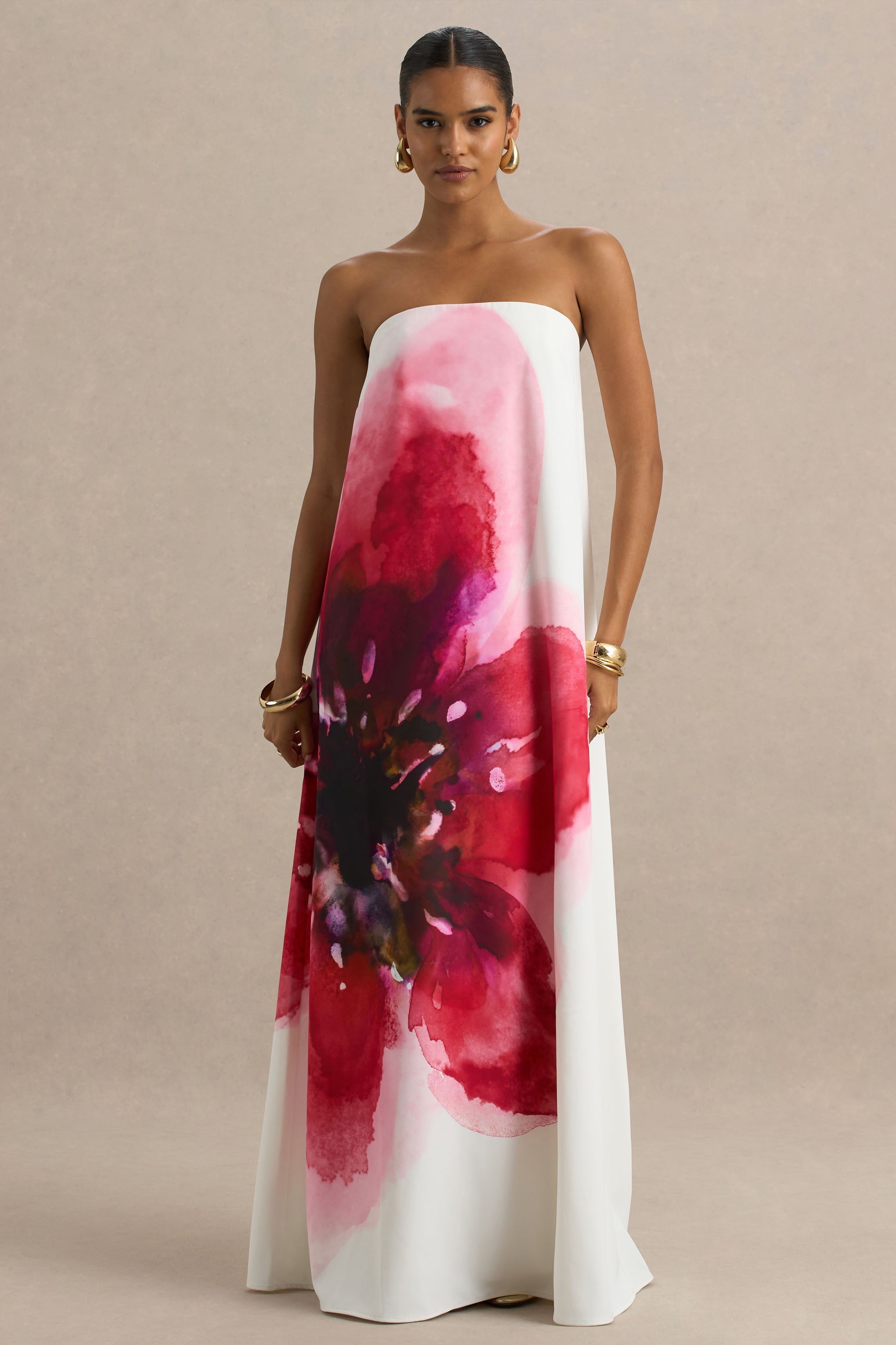 Breonna | Bandeau-Maxikleid mit rosafarbenem Blumenmuster