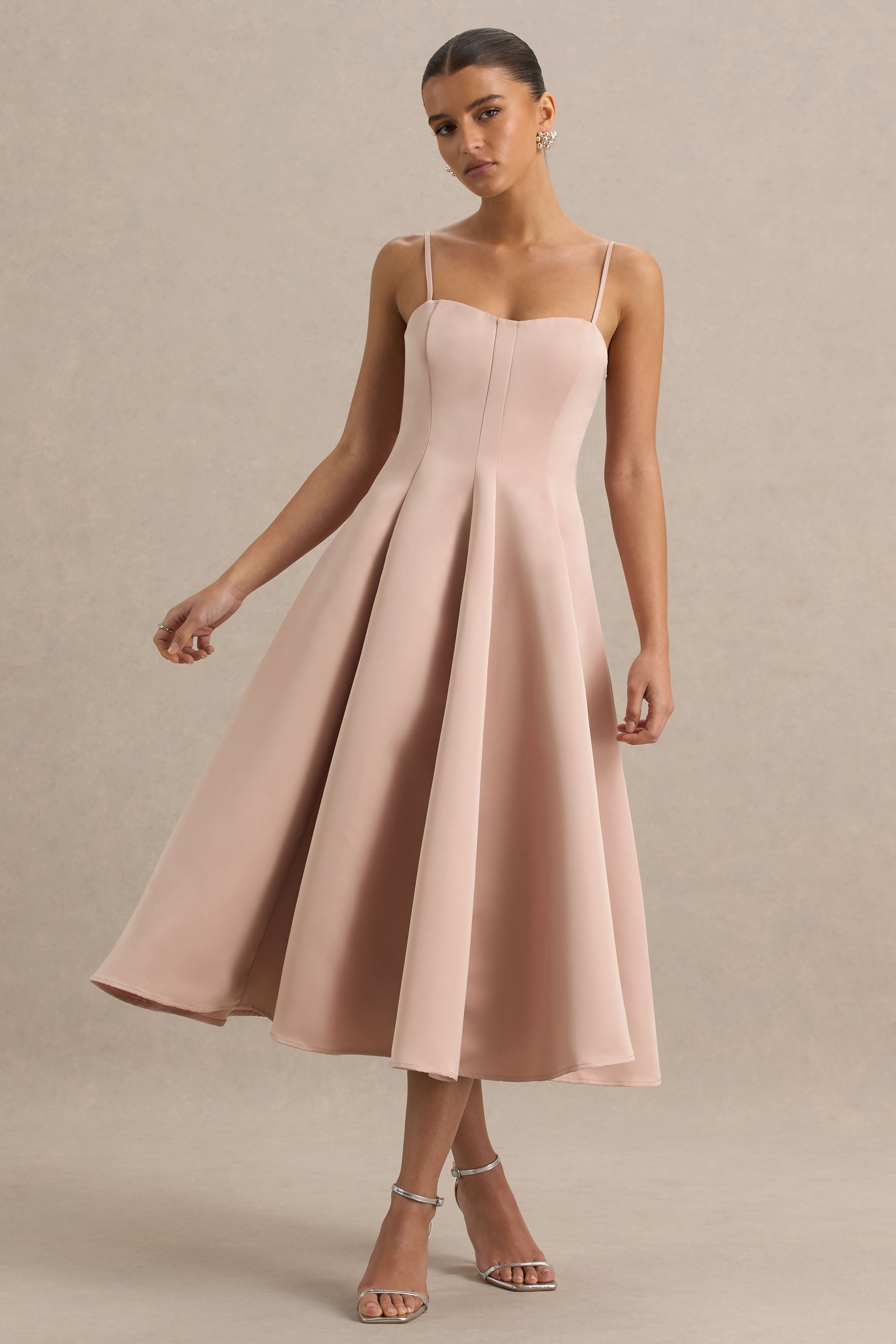 Mally | Rosafarbenes Sweetheart-A-Linien-Midikleid