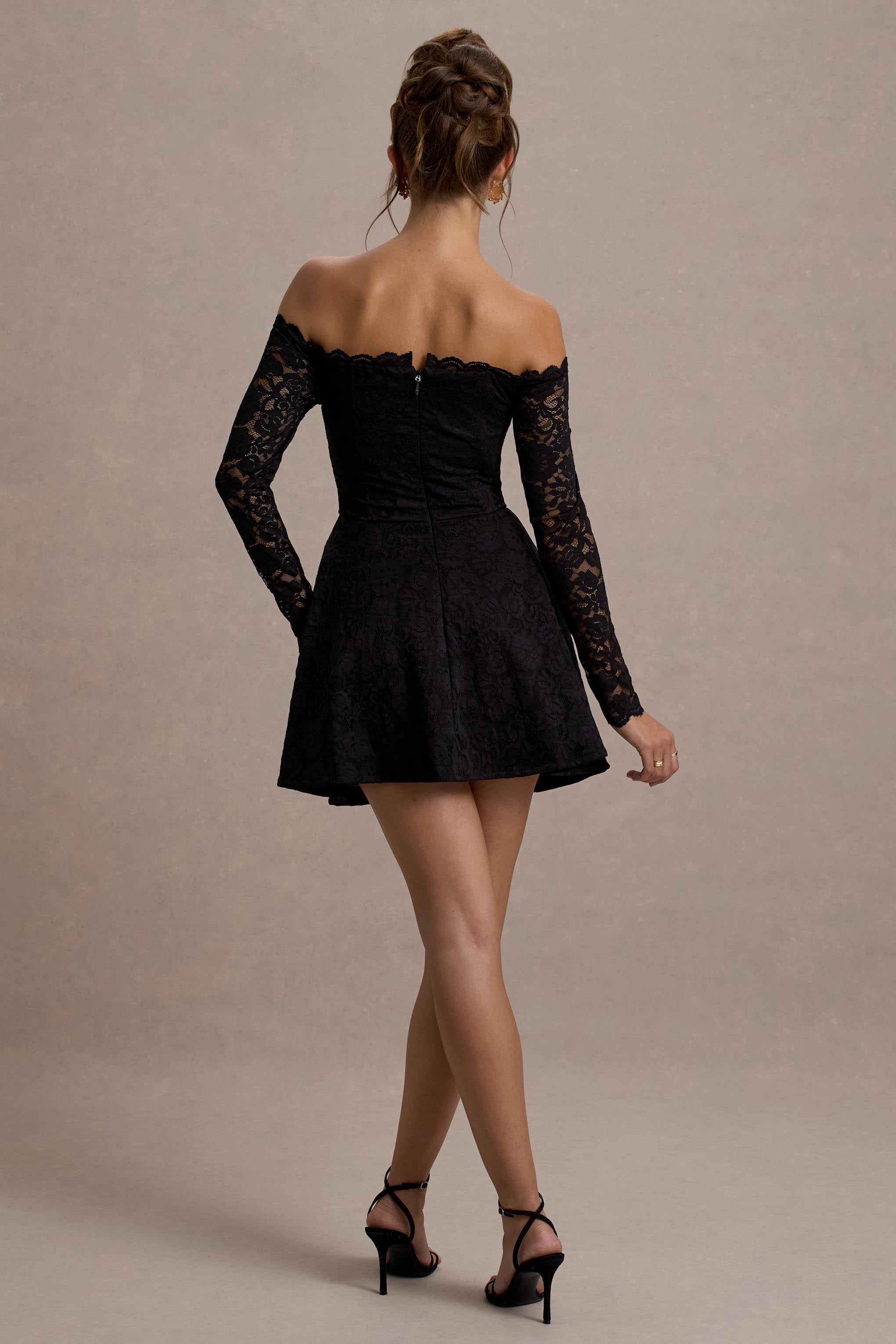 Alliste | Schwarzes Bardot Minikleid aus Spitze