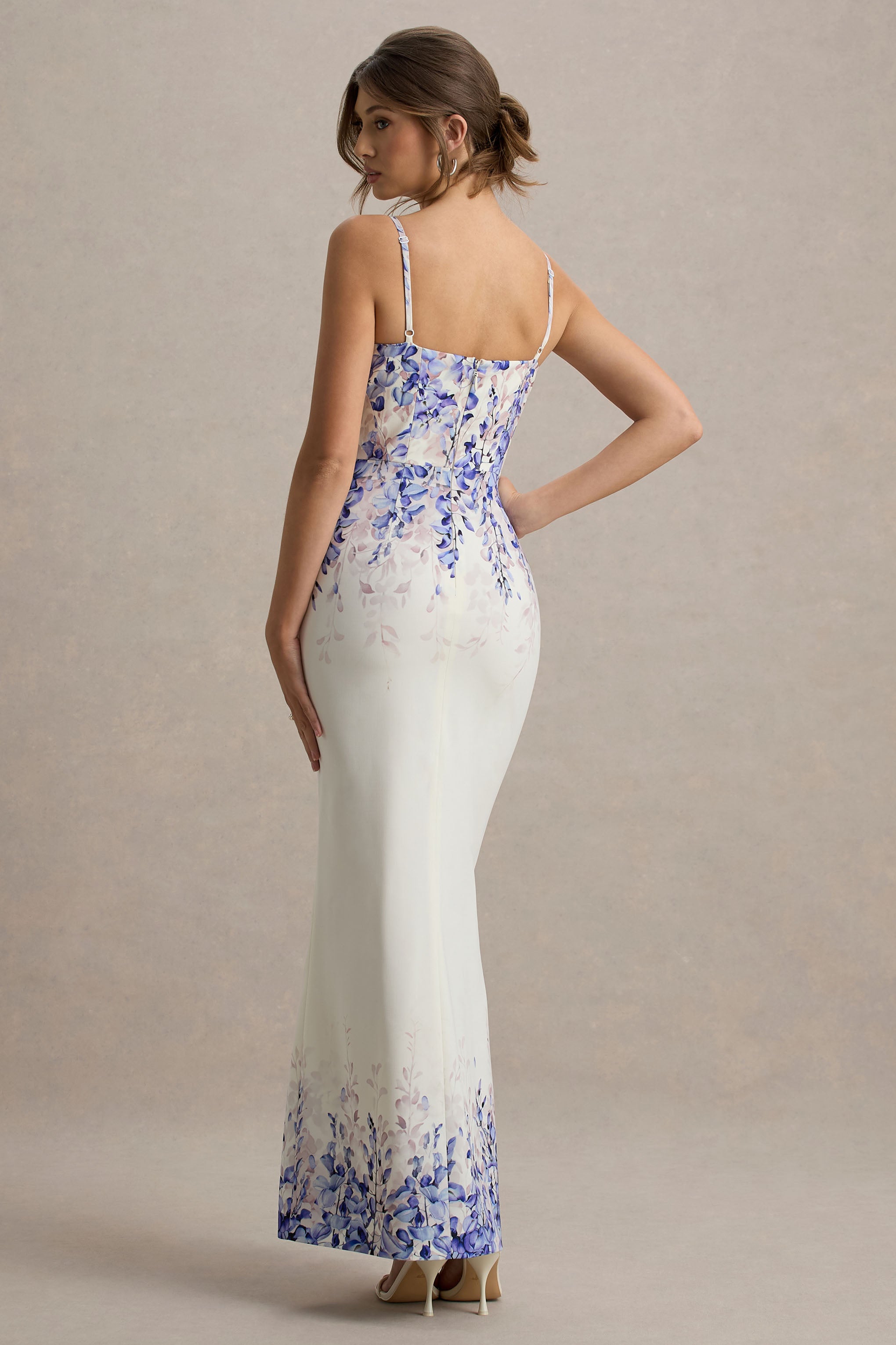 Lupita | Wisteria Print Leinen Maxikleid mit Schlitz
