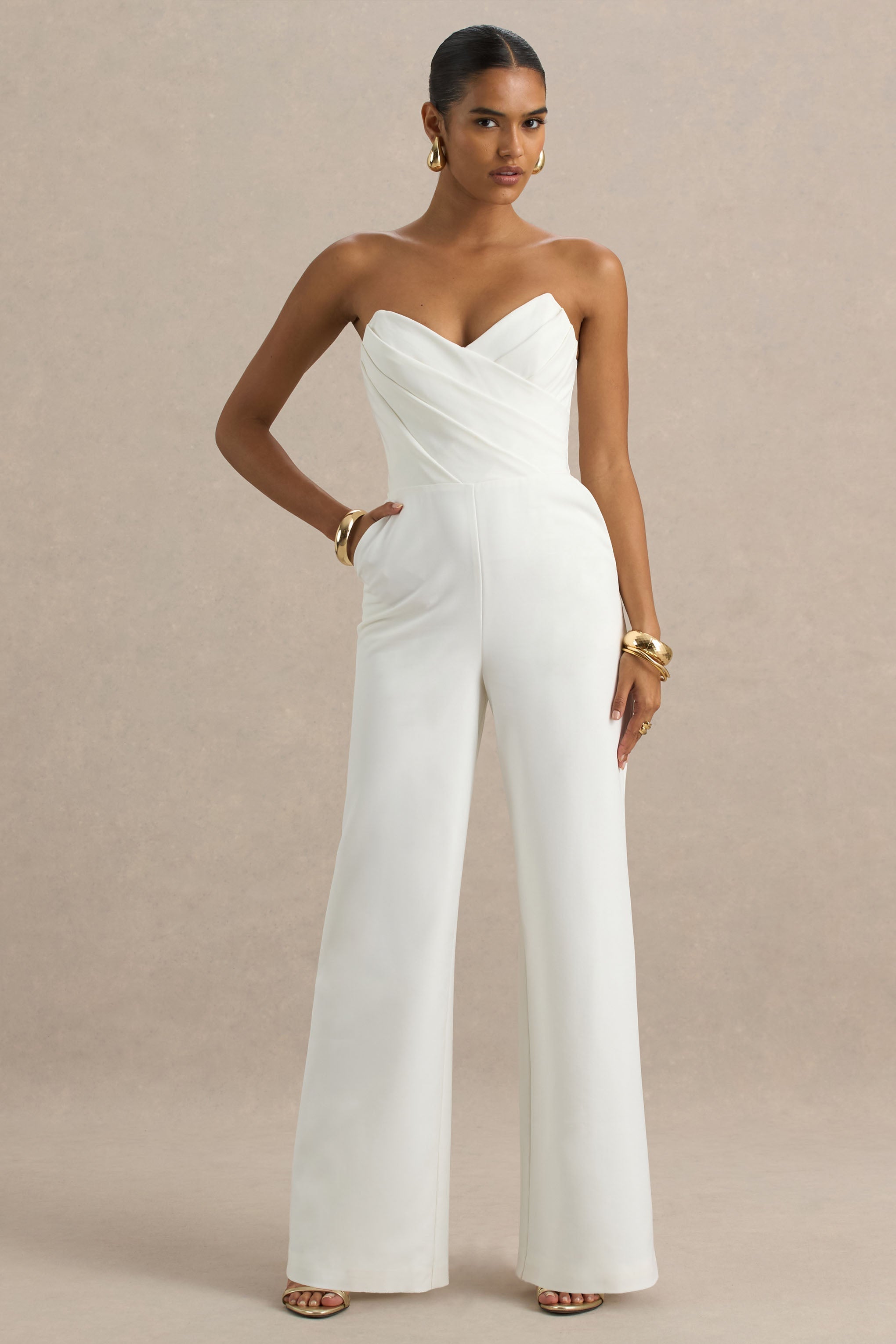 Dainty | Weißer Jumpsuit mit Sweetheart-Ausschnitt