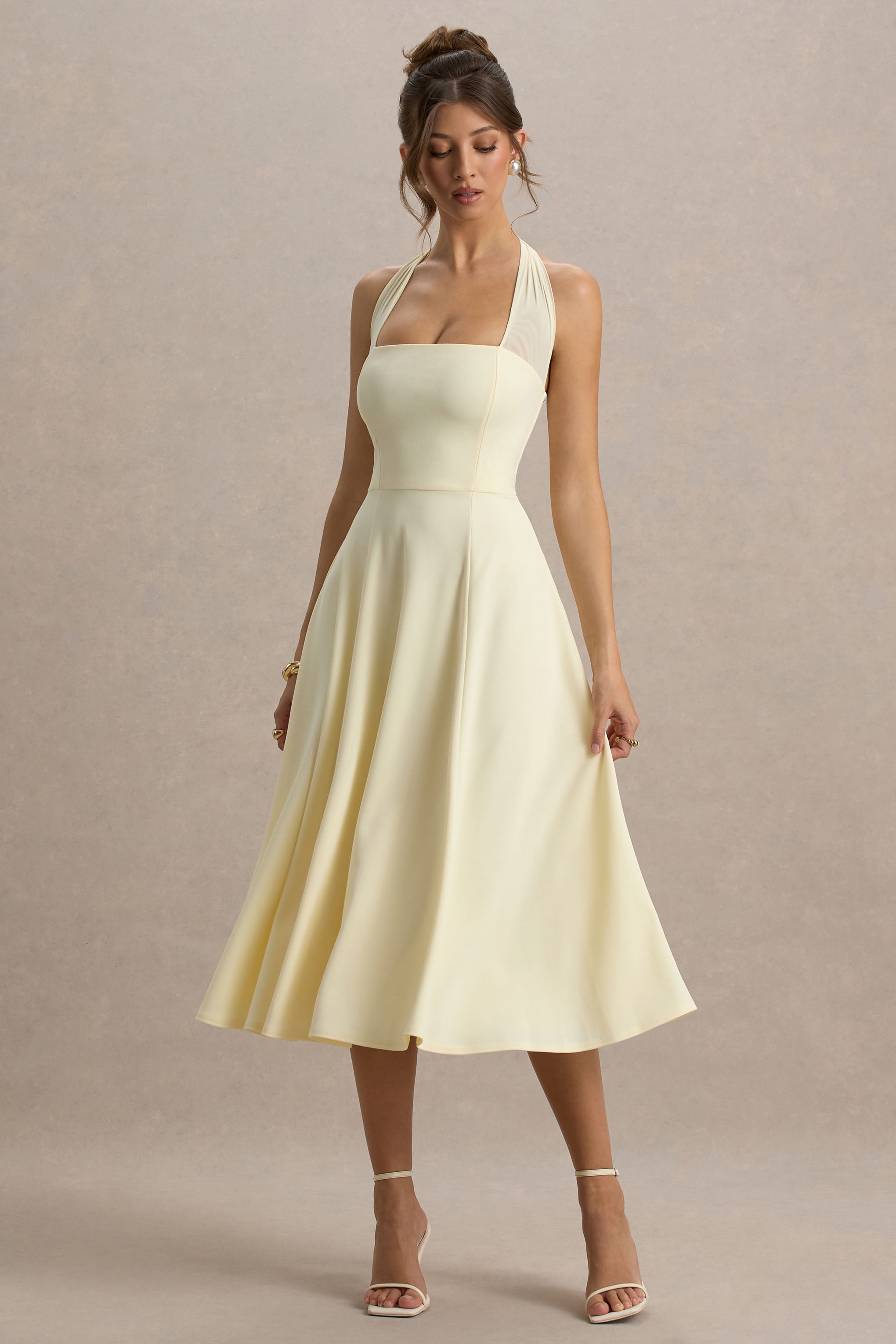 Auburn | Zitronenfarbenes Halterneck-Midikleid