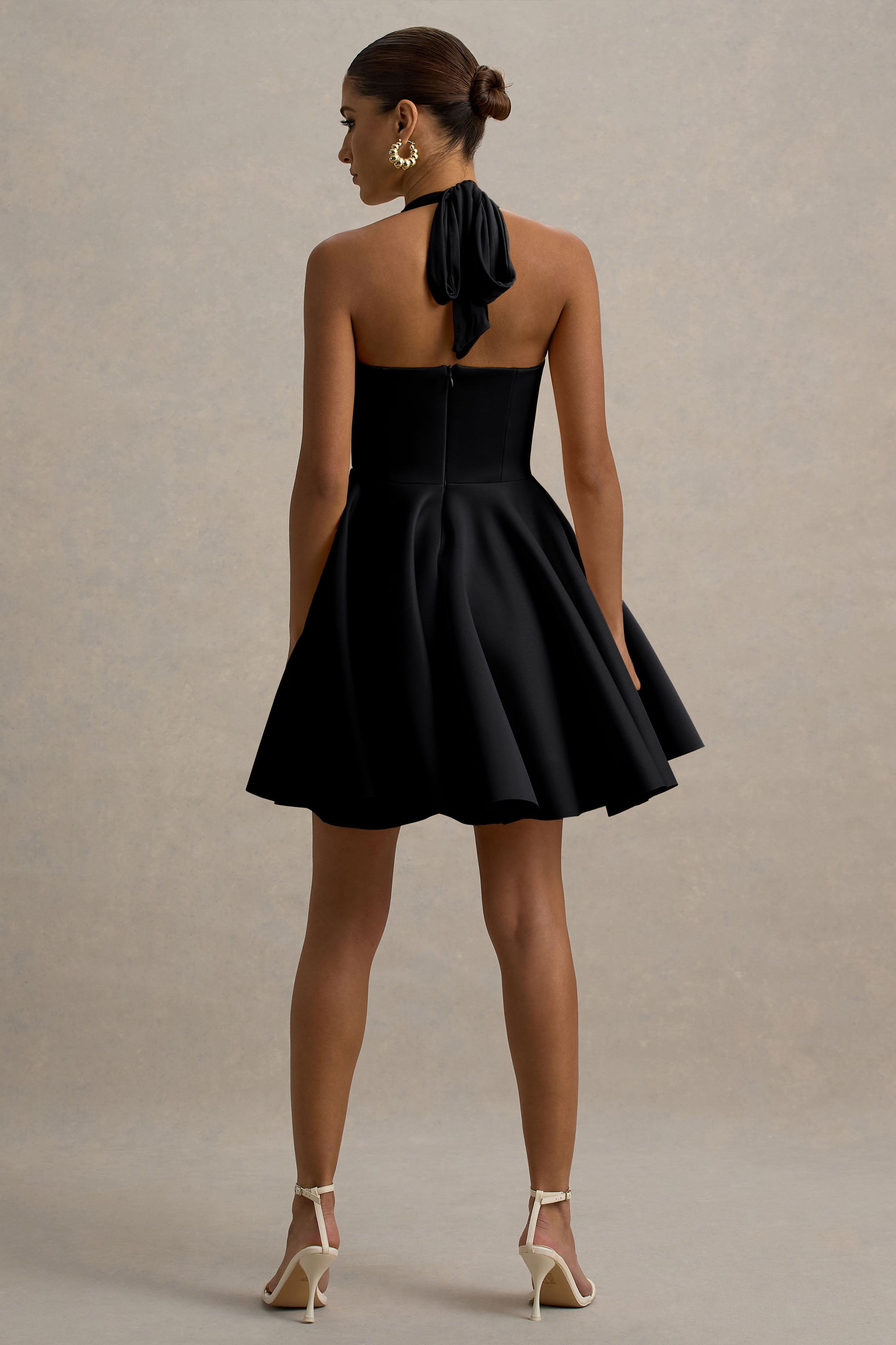 Peggy | Schwarzes Skater-Minikleid mit Halterneck