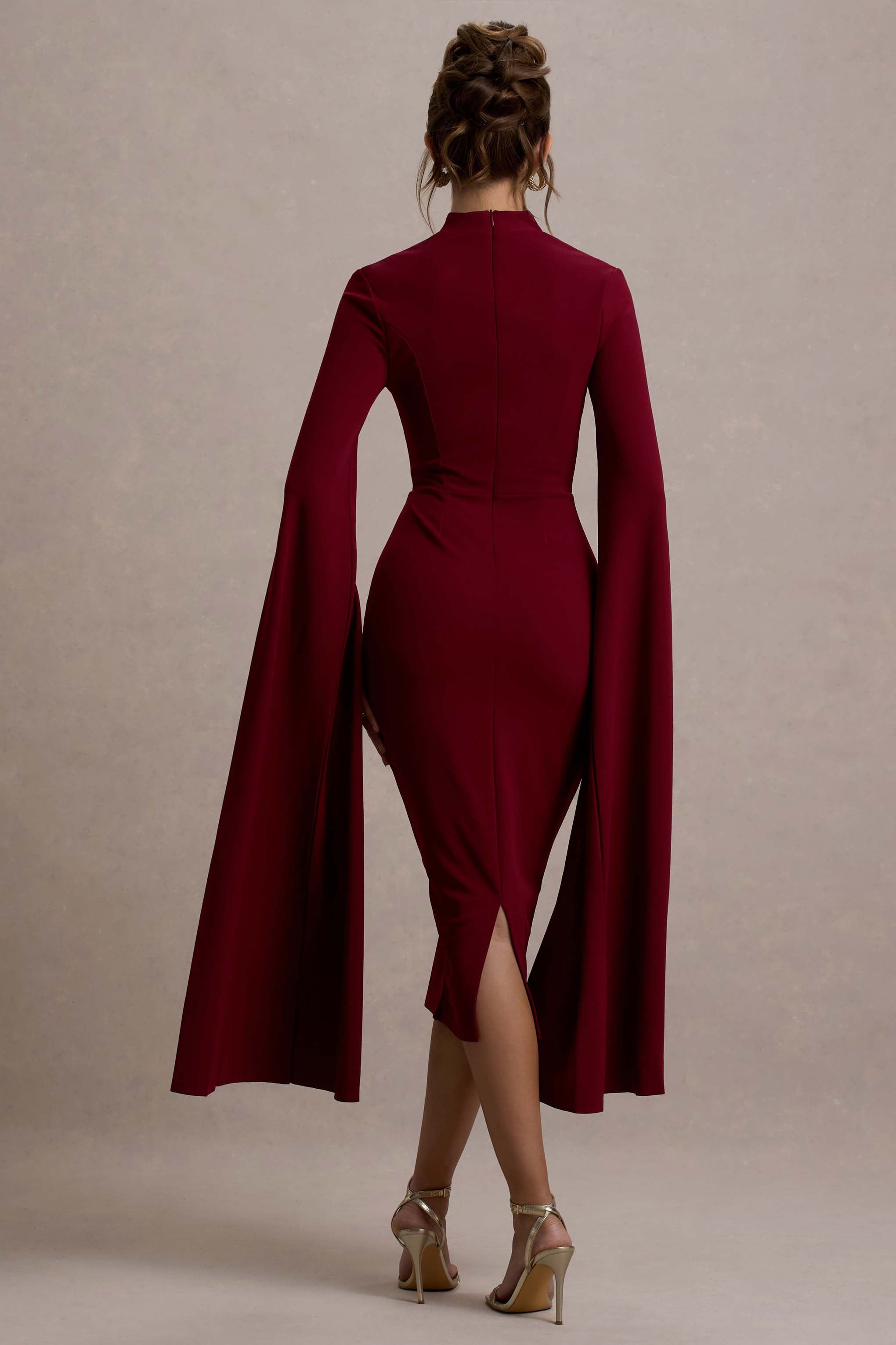 Linden | Berry Bodycon-Midikleid mit Umhangärmeln