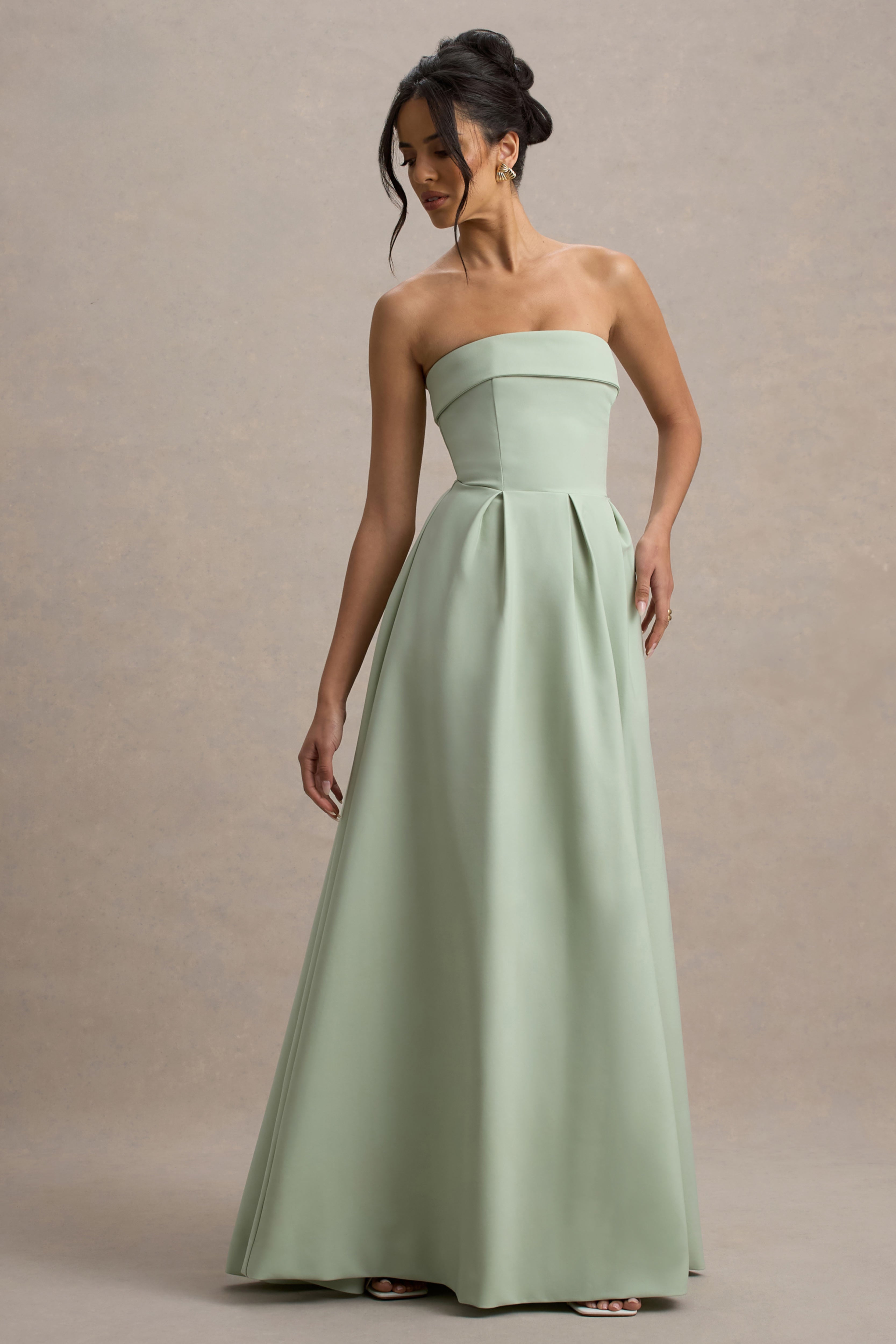 Maddalena | Hellgrünes Bandeau-Skater-Maxikleid