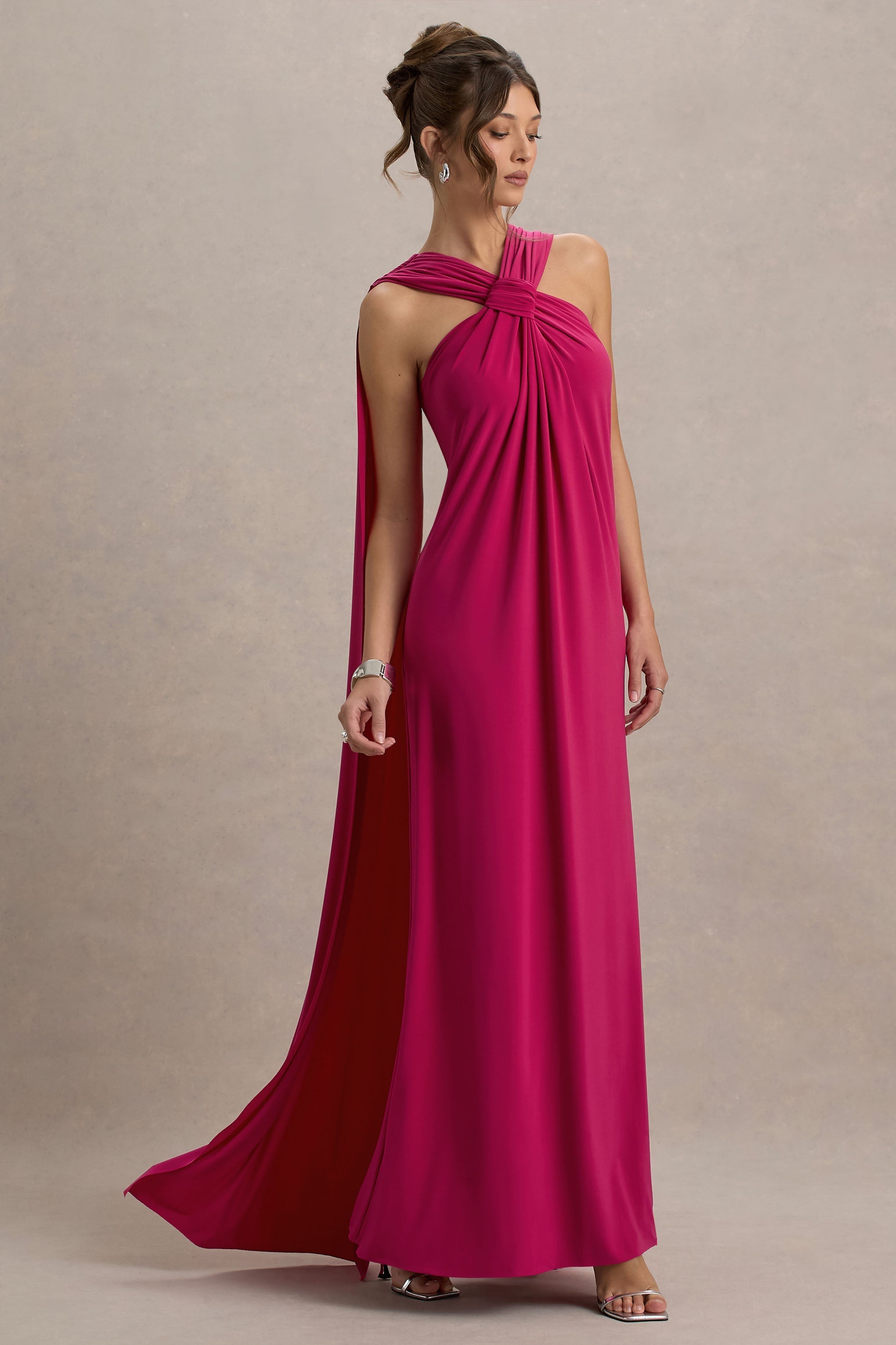 Ariana | Rosa Maxikleid mit Überkreuztem Ausschnitt und Cape