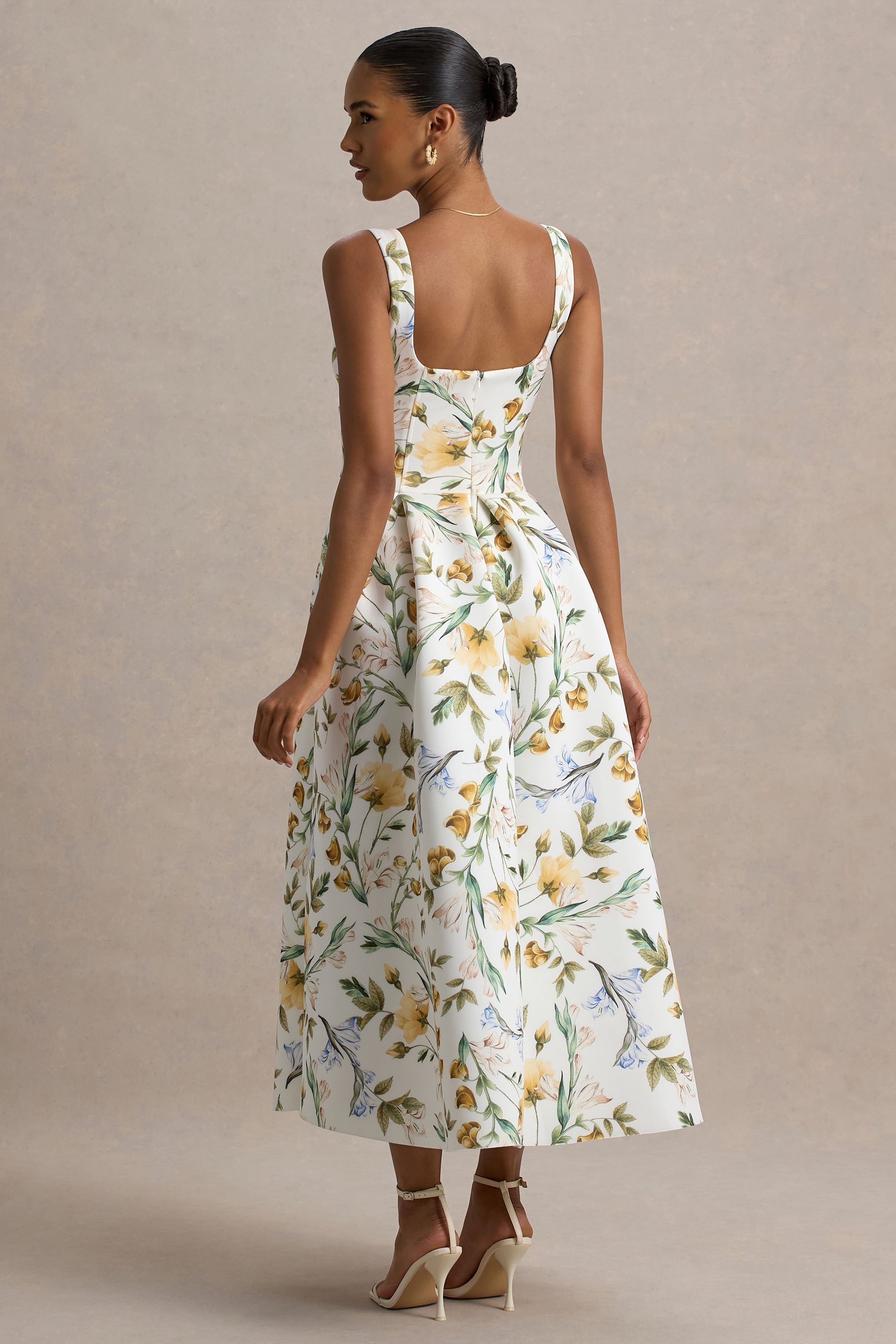 Rosemary | Midikleid mit Blumenmuster, Sweetheart-Ausschnitt und tief angesetzter Taille