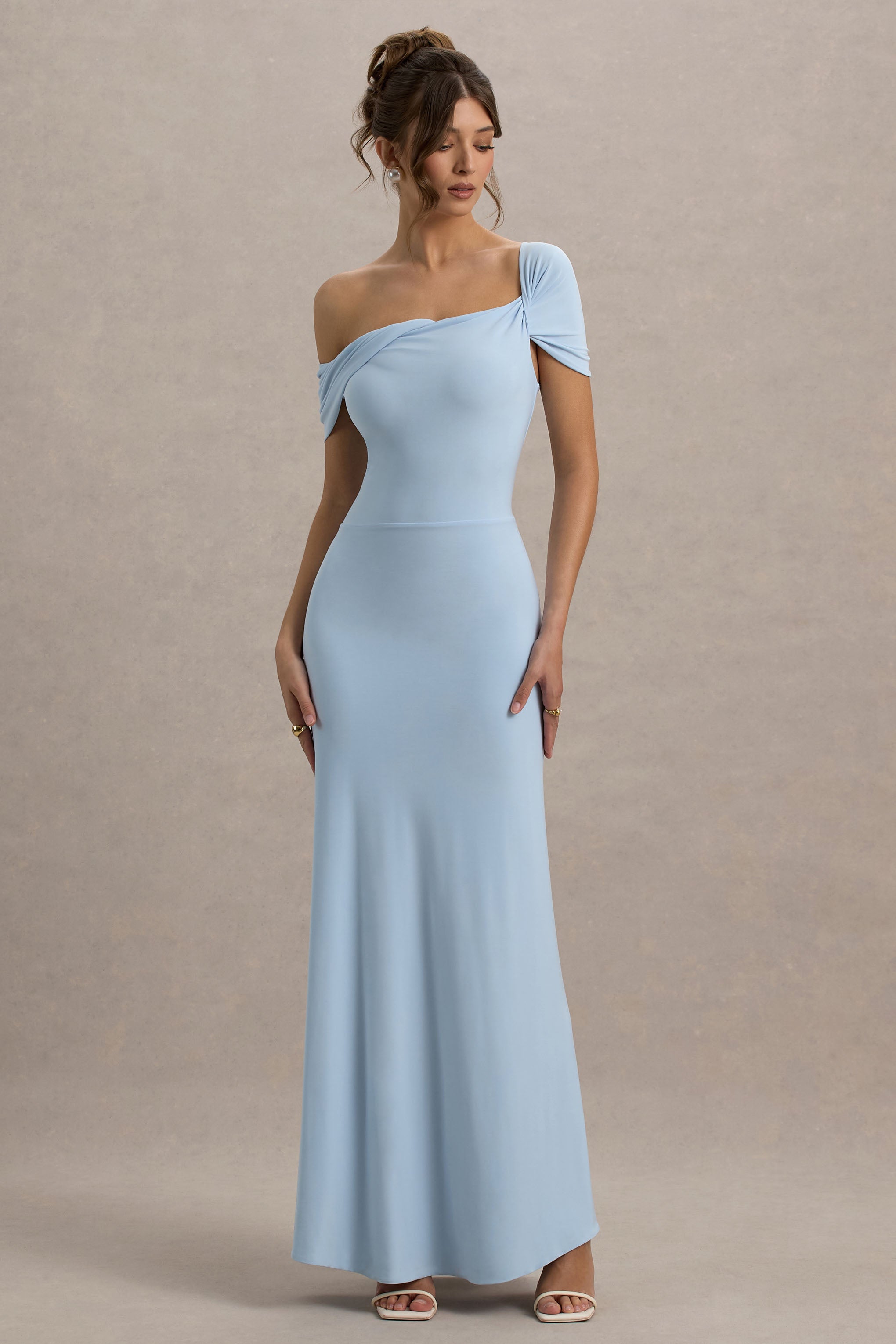 Amel | Puderblaues asymmetrisches Maxikleid