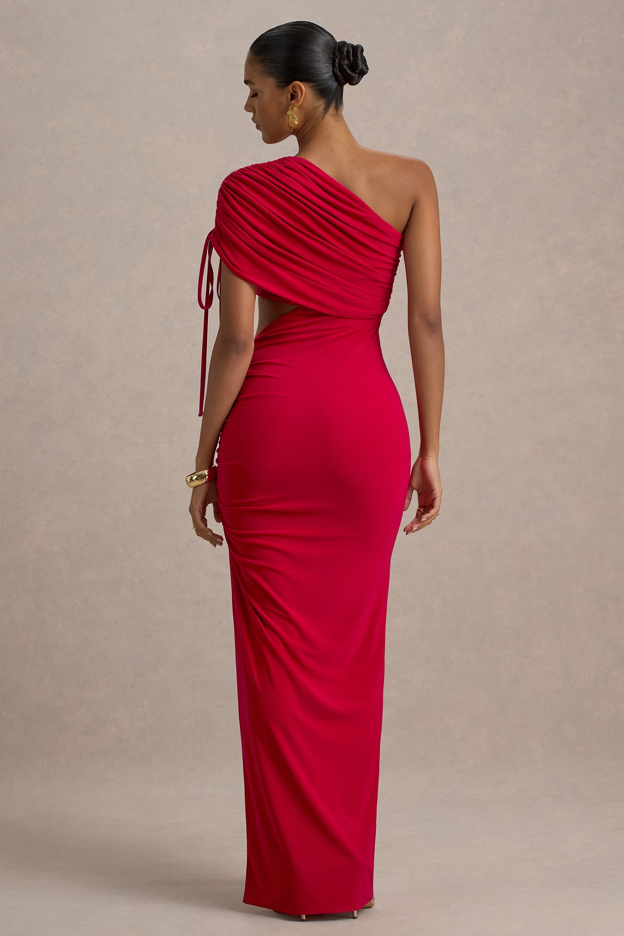 Trance | Rotes asymmetrisches Maxikleid mit Schlitz