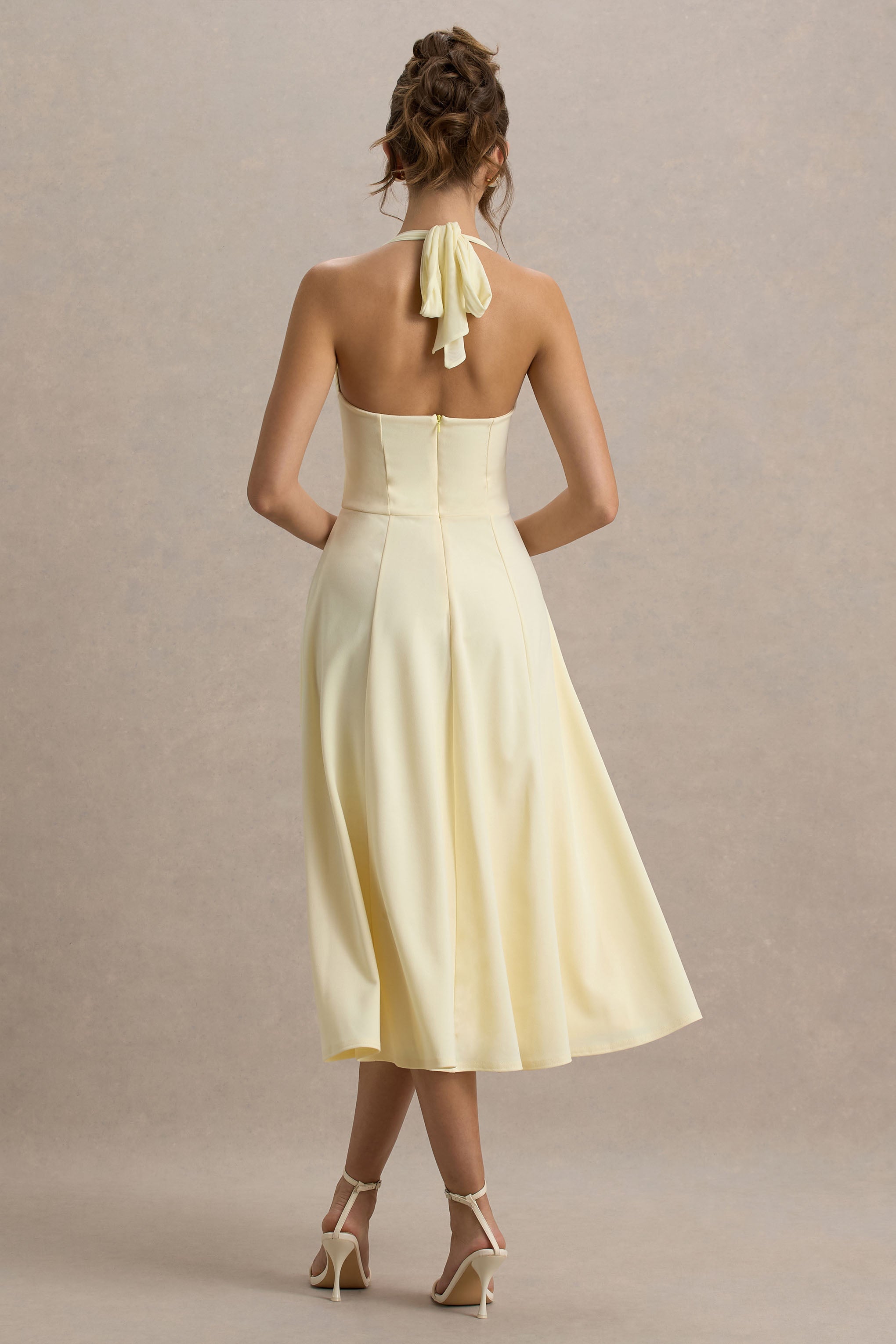 Auburn | Zitronenfarbenes Halterneck-Midikleid
